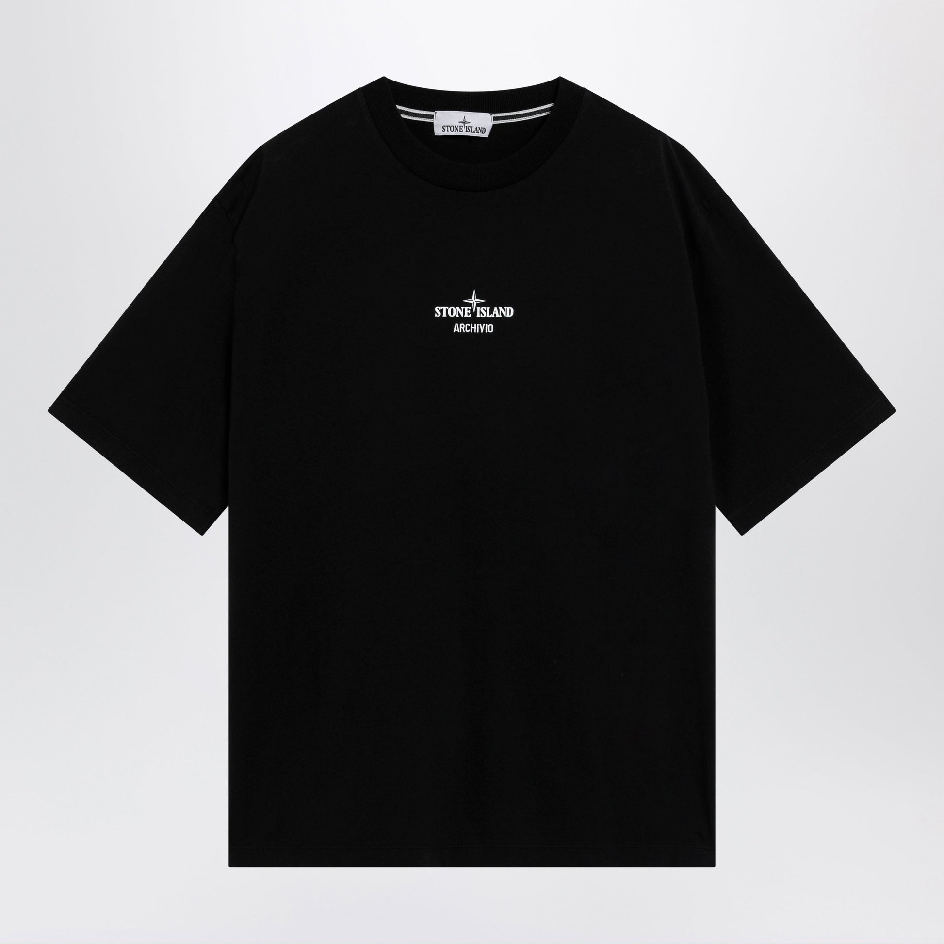 Stone Island Black Cotton T-Shirt With Logo Prints Men STONE ISLAND