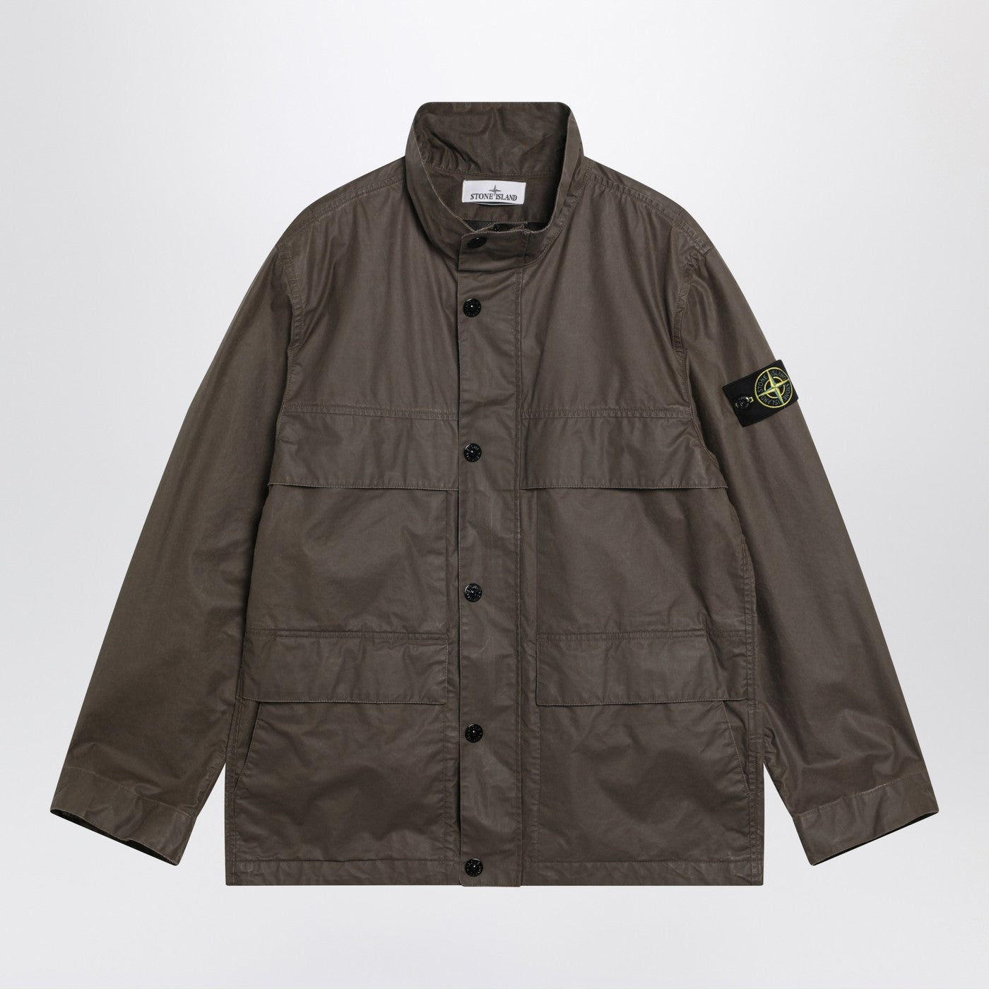 Stone Island Brown Waxed Cotton Canvas Field Jacket Men STONE ISLAND