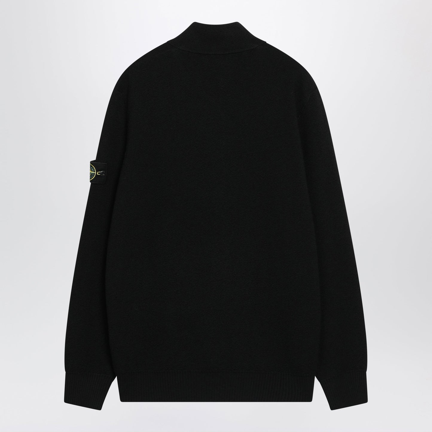 Stone Island Black Zip-Up Sweater In Pure Wool Men STONE ISLAND