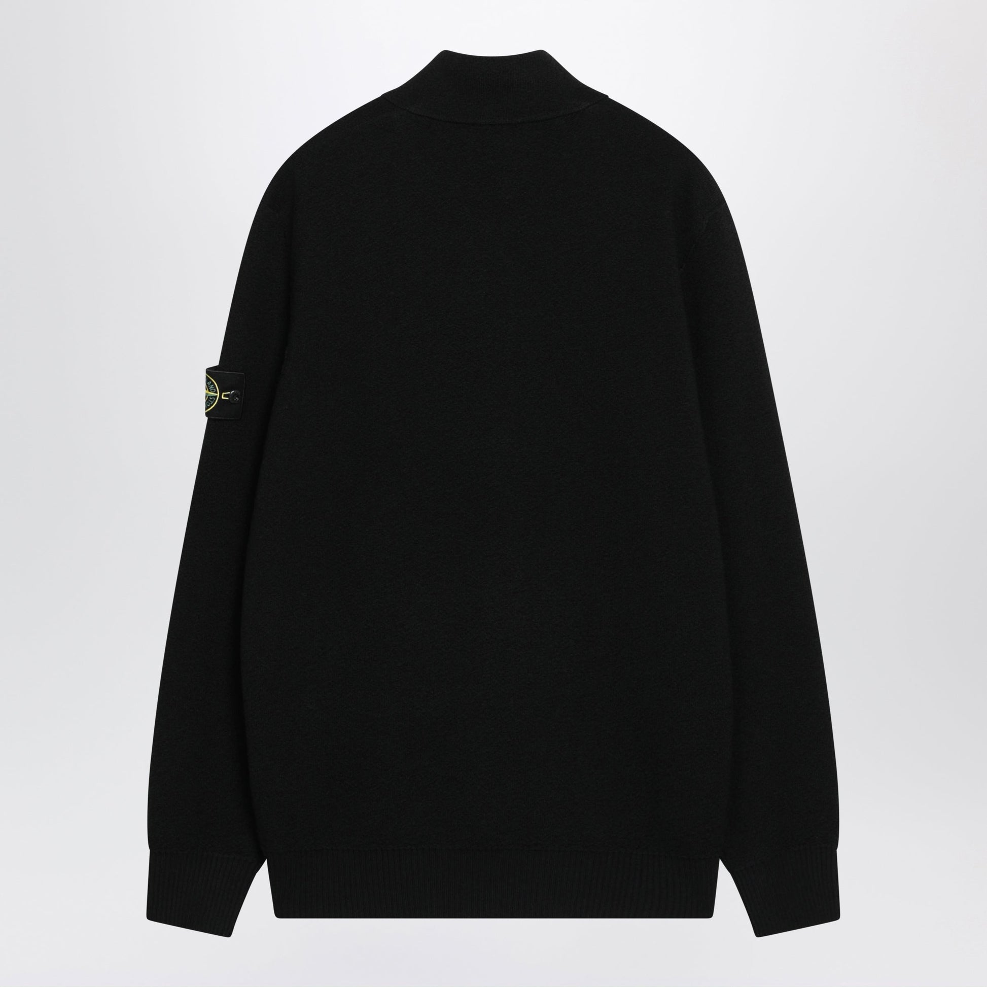 Stone Island Black Zip-Up Sweater In Pure Wool Men STONE ISLAND