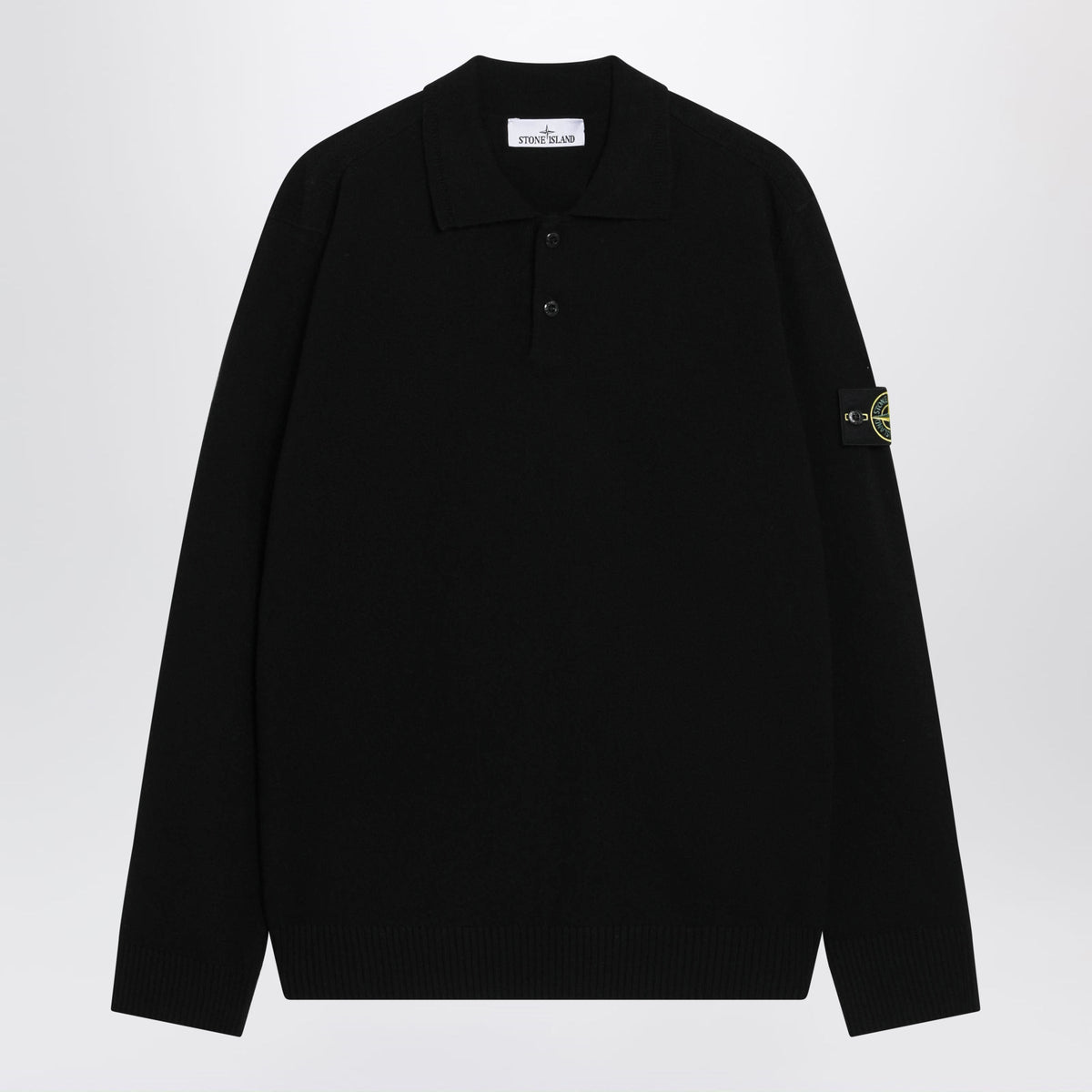 Stone Island Black Wool Polo Sweater Men STONE ISLAND