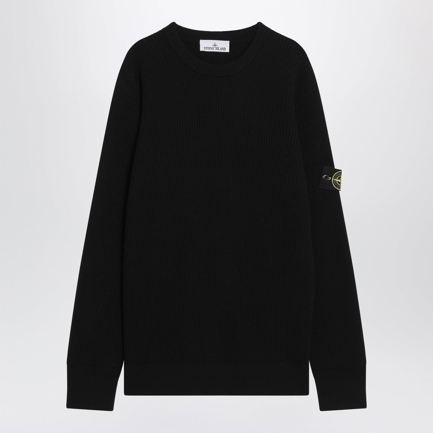 Stone Island Black Ribbed Crew-Neck Sweater Men STONE ISLAND