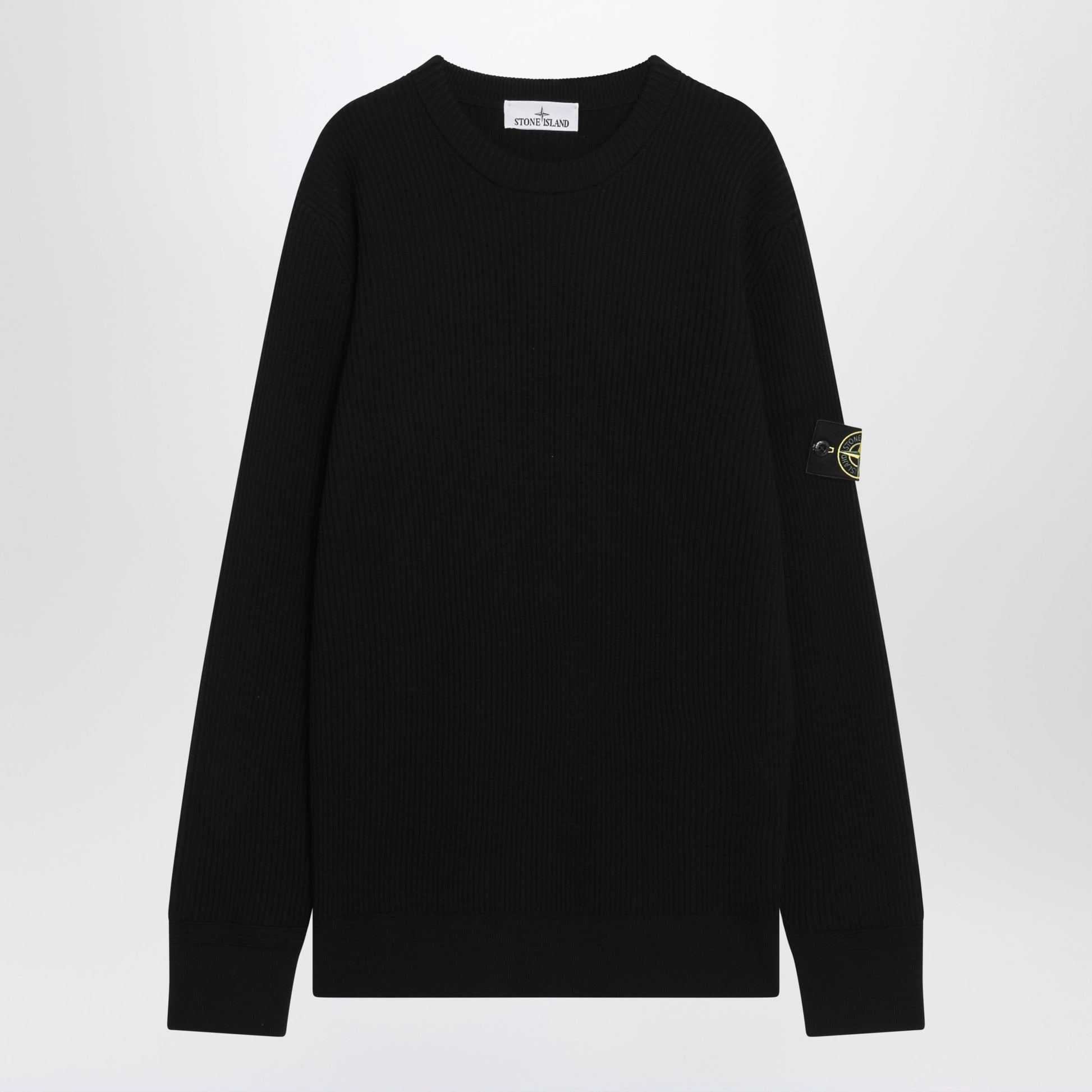 Stone Island Black Ribbed Crew-Neck Sweater Men STONE ISLAND