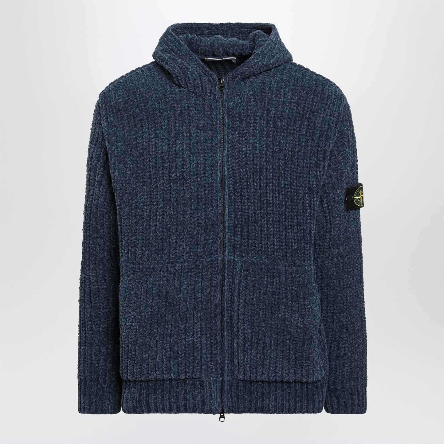 Stone Island Steel Blue Chenille Zip-Up Hoodie Men STONE ISLAND