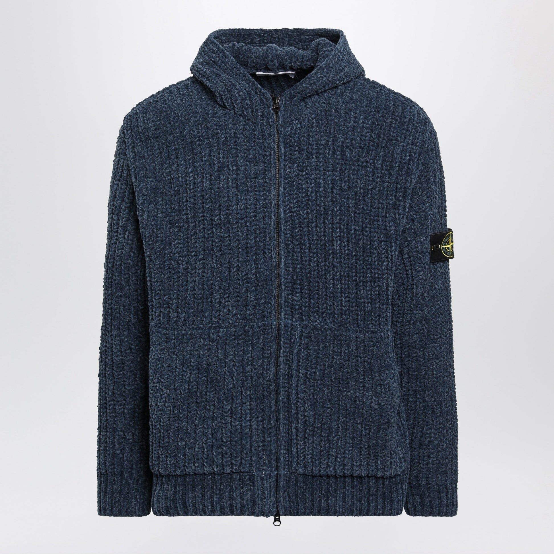 Stone Island Steel Blue Chenille Zip-Up Hoodie Men STONE ISLAND