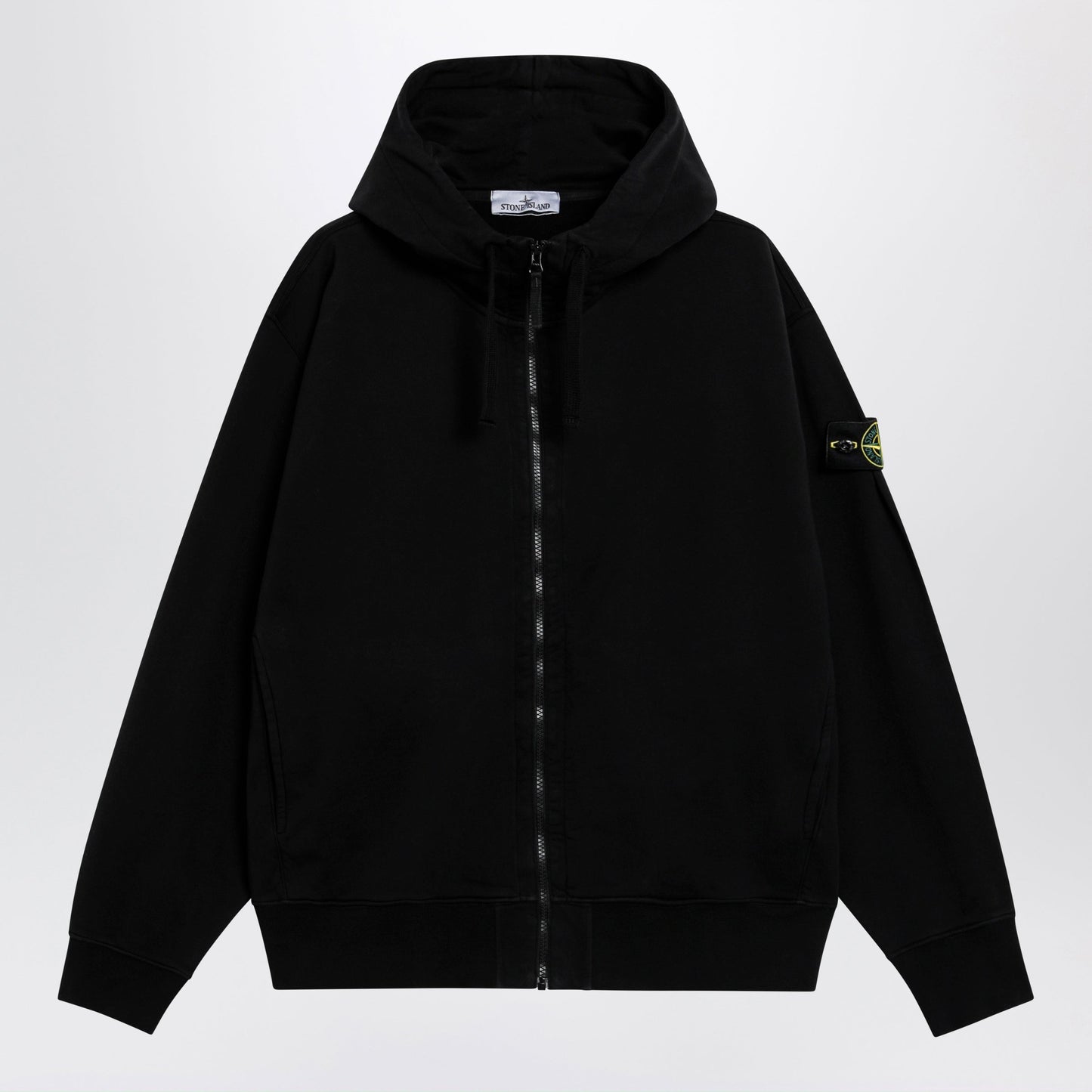 Stone Island Organic Cotton Hooded Zip Sweatshirt In Black Men STONE ISLAND