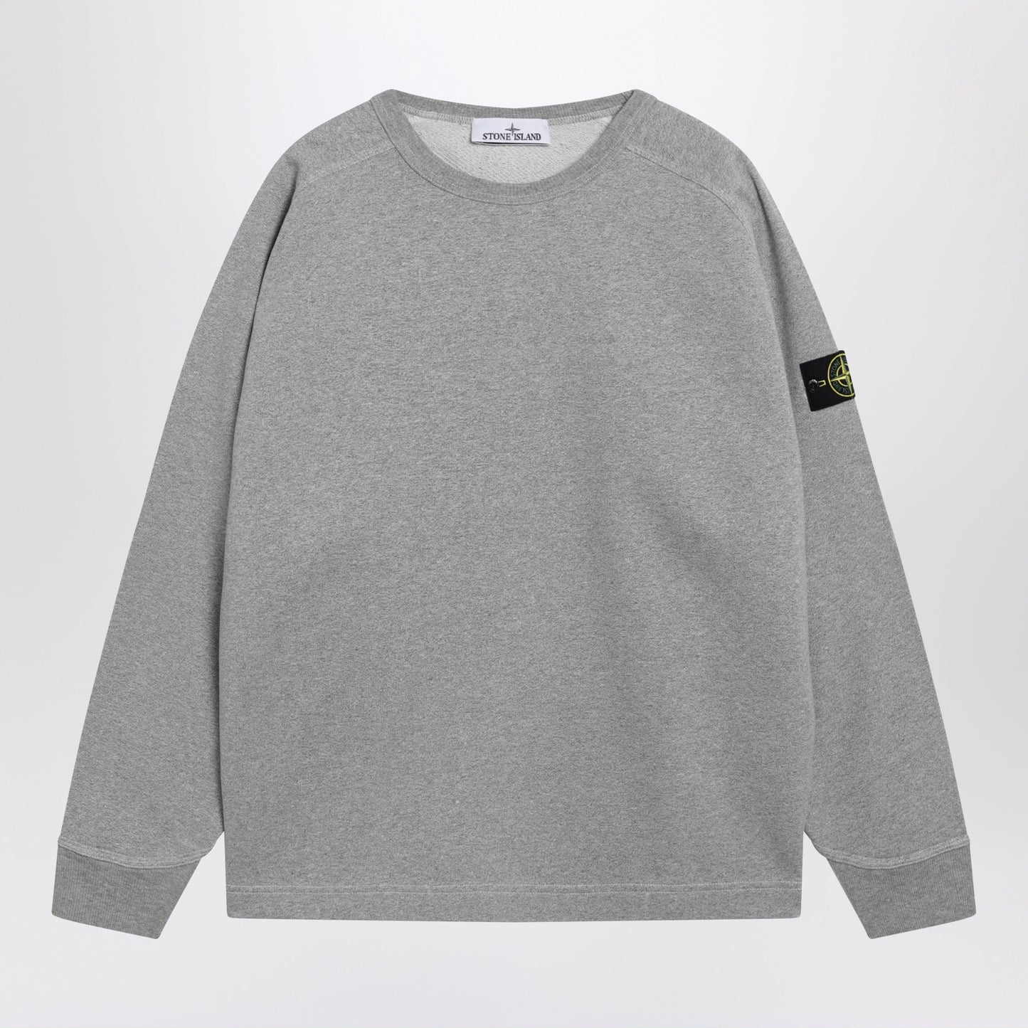Stone Island Oversized Crewneck Sweatshirt With Raglan Sleeves In Melange Cotton In Grey Men STONE ISLAND