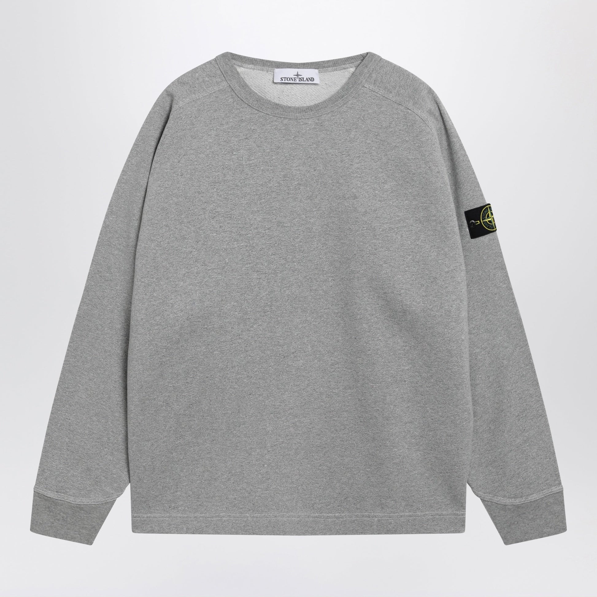 Stone Island Oversized Crewneck Sweatshirt With Raglan Sleeves In Melange Cotton In Grey Men STONE ISLAND