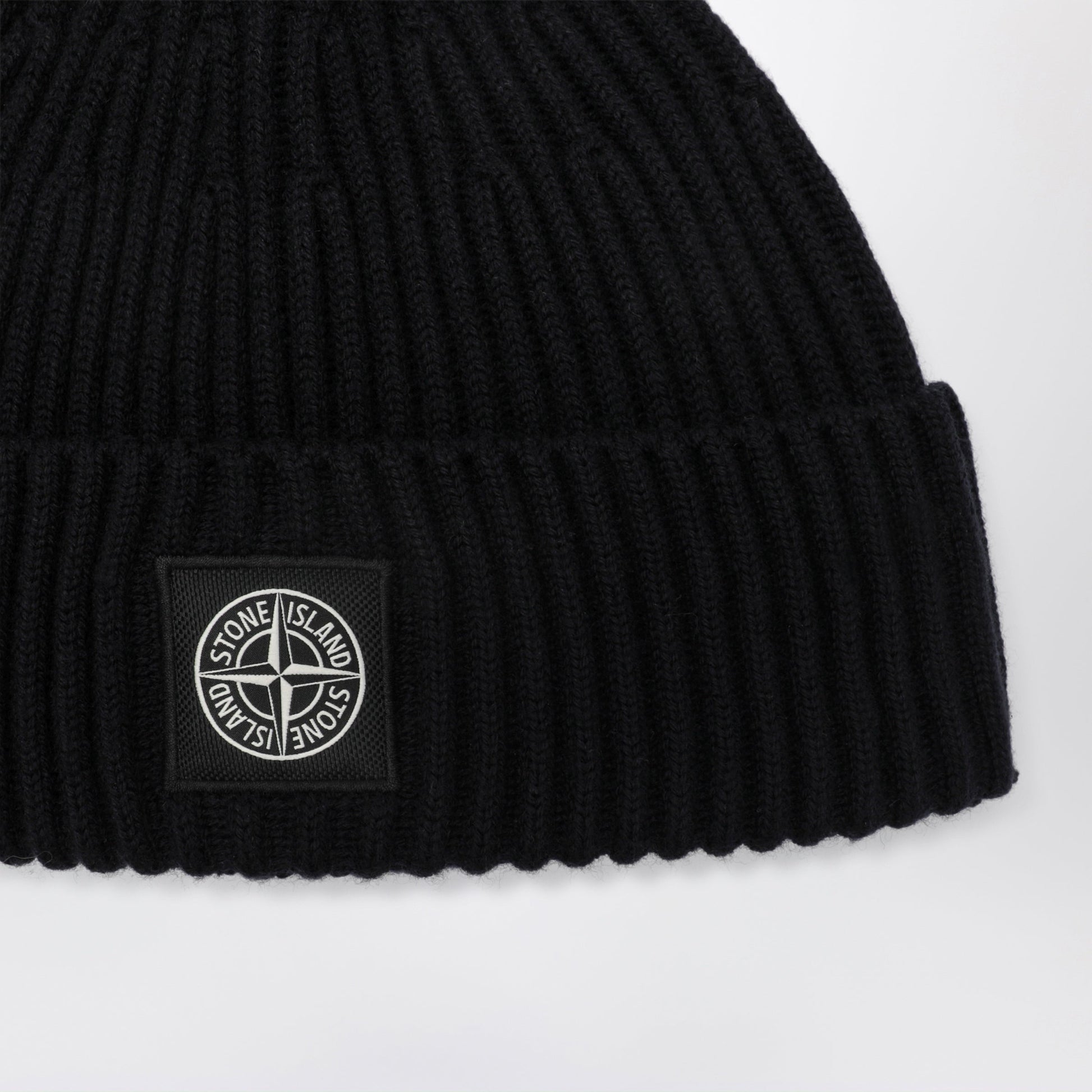 Stone Island Navy Wool Beanie With Compass Patch Men STONE ISLAND