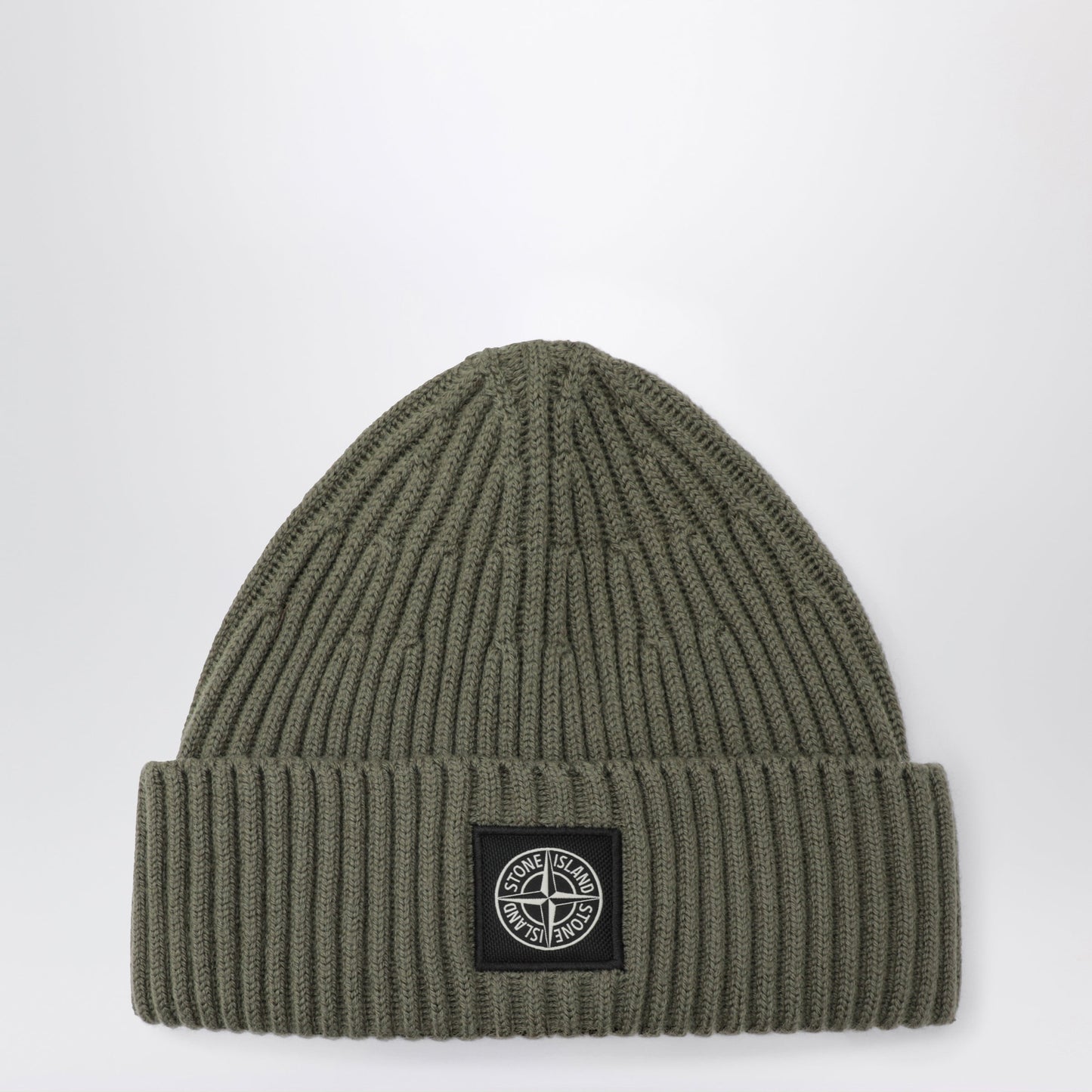 Stone Island Green Ribbed Wool Beanie With Compass Patch Men STONE ISLAND