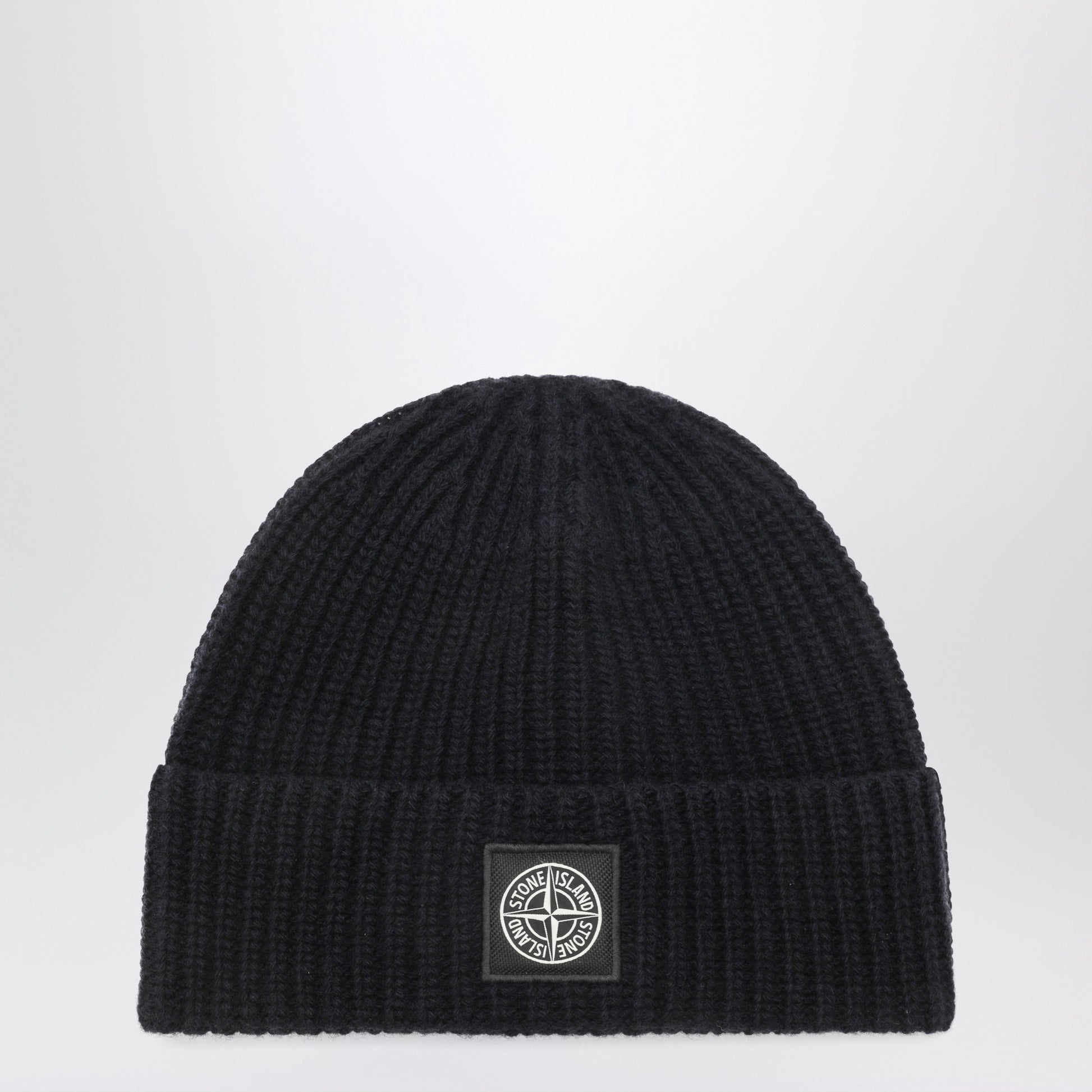 Stone Island Navy Blue Wool Beanie With Compass Patch Men STONE ISLAND