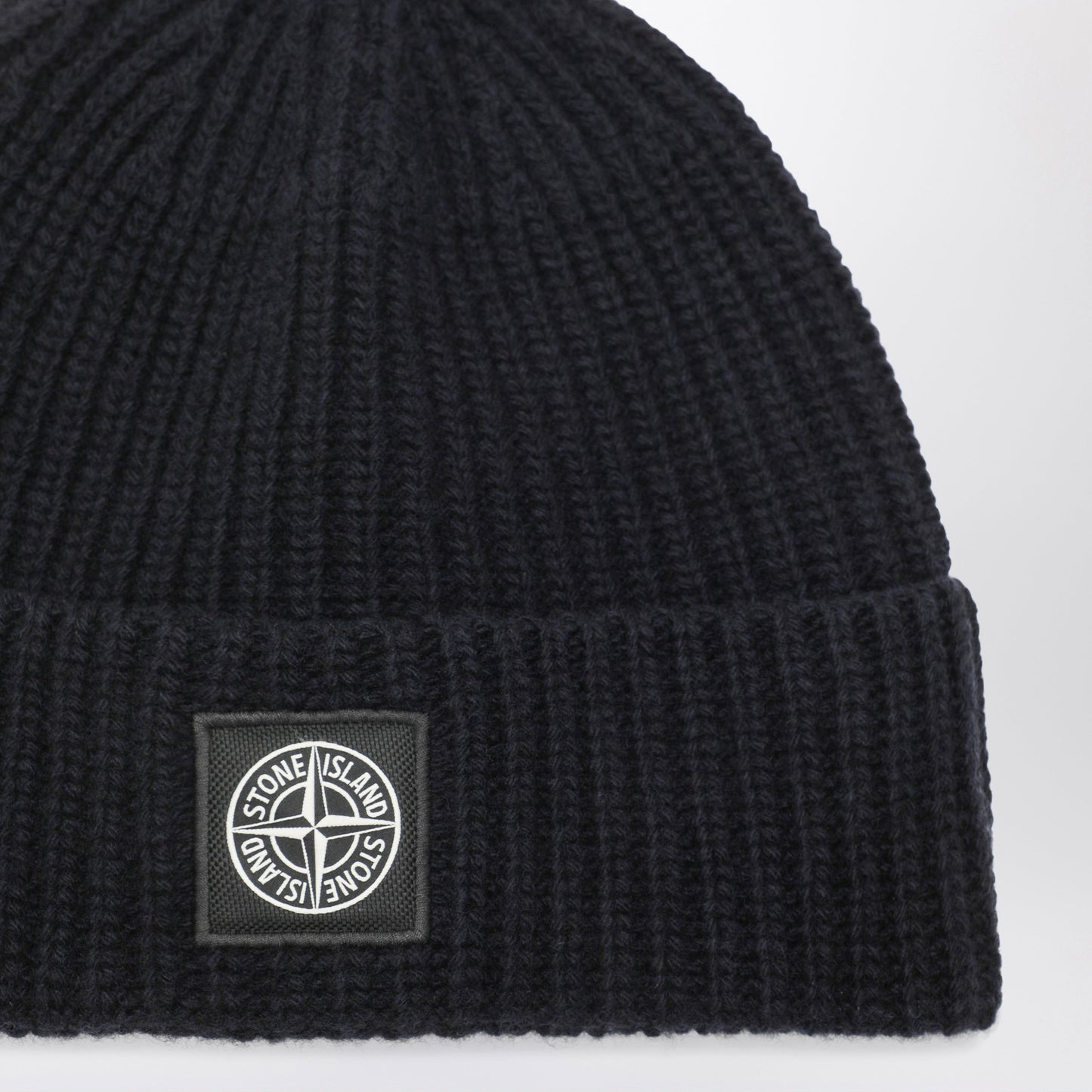 Stone Island Navy Blue Wool Beanie With Compass Patch Men STONE ISLAND