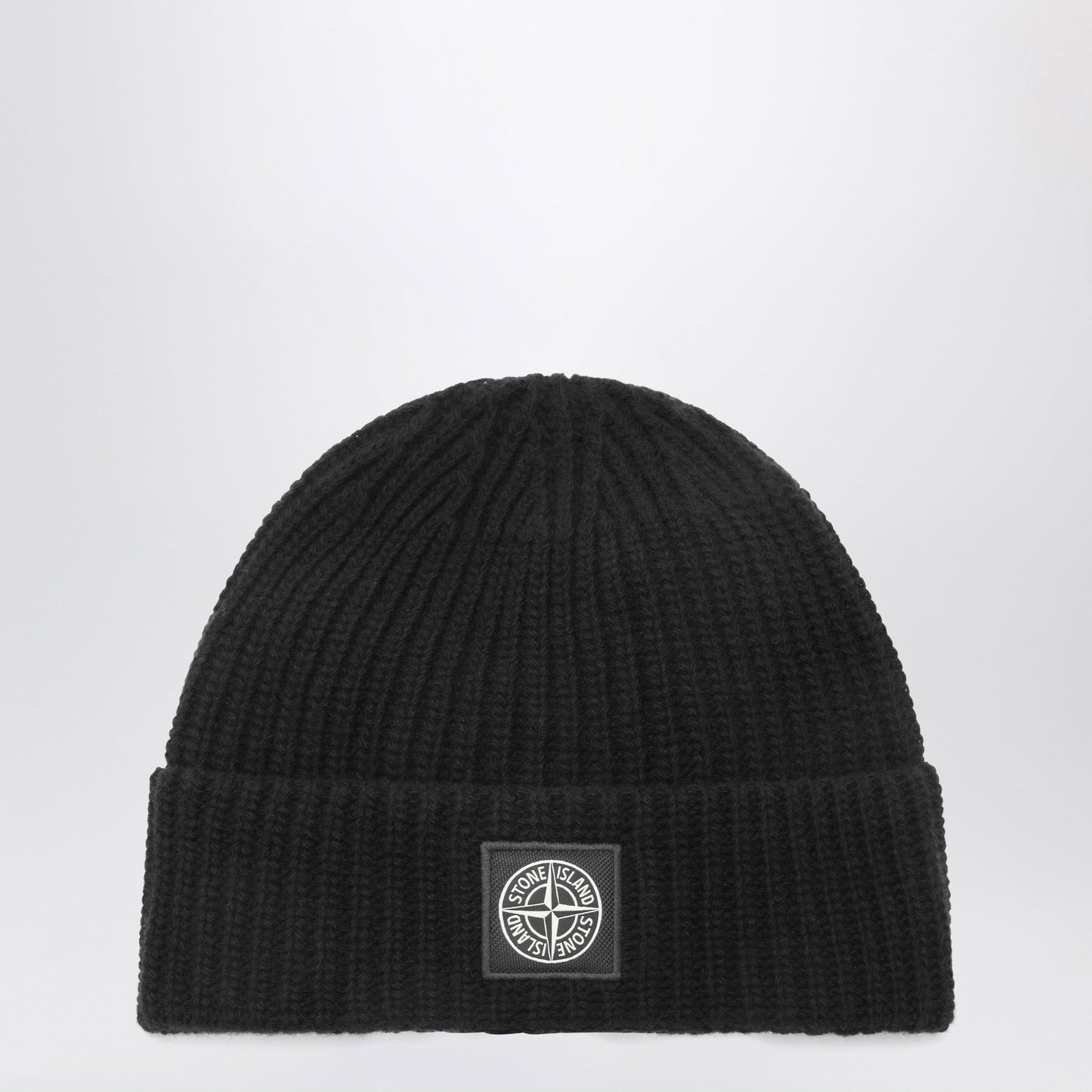 Stone Island Black Wool Beanie With Compass Patch Men STONE ISLAND