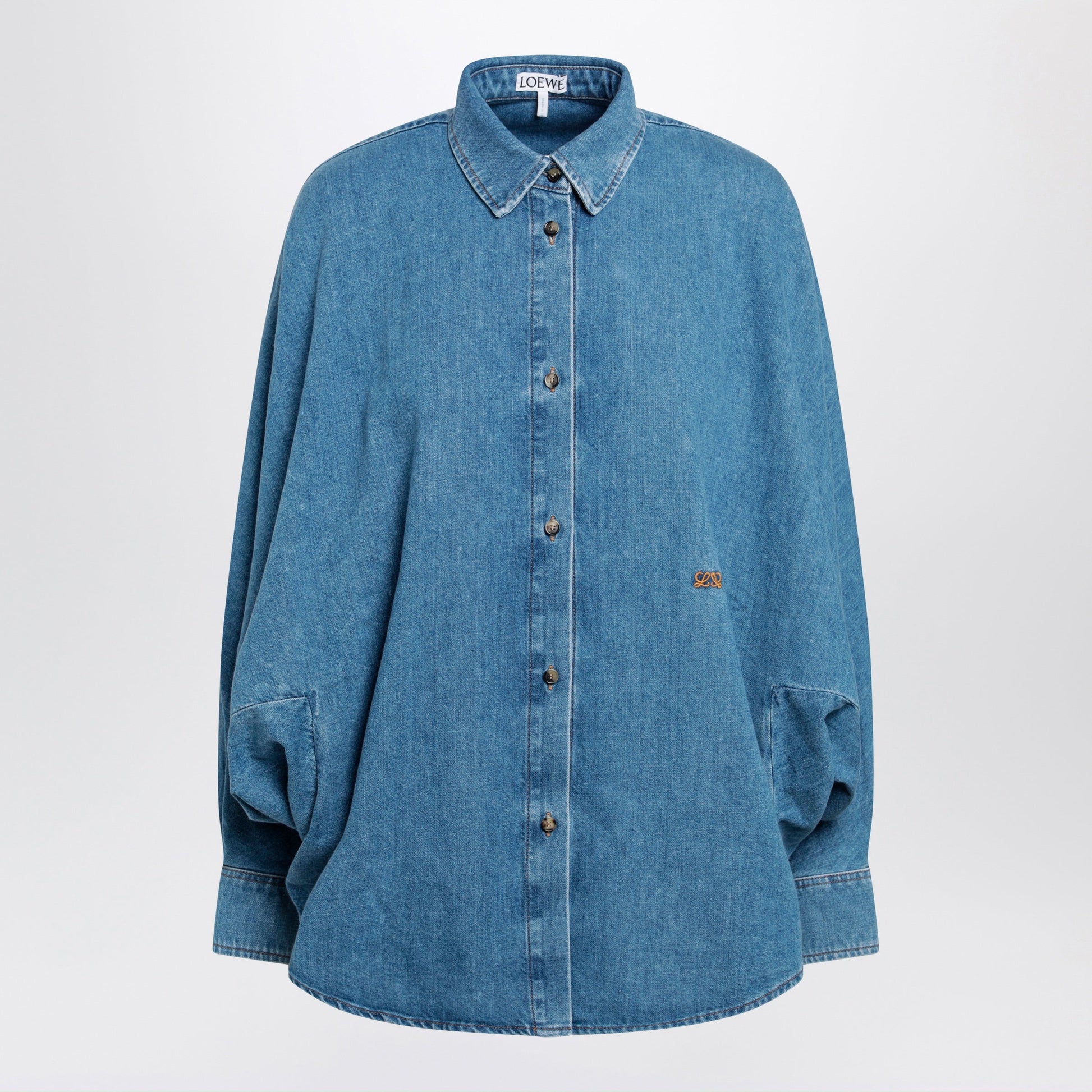 Loewe Light Blue Washed Cotton Denim Shirt Women LOEWE