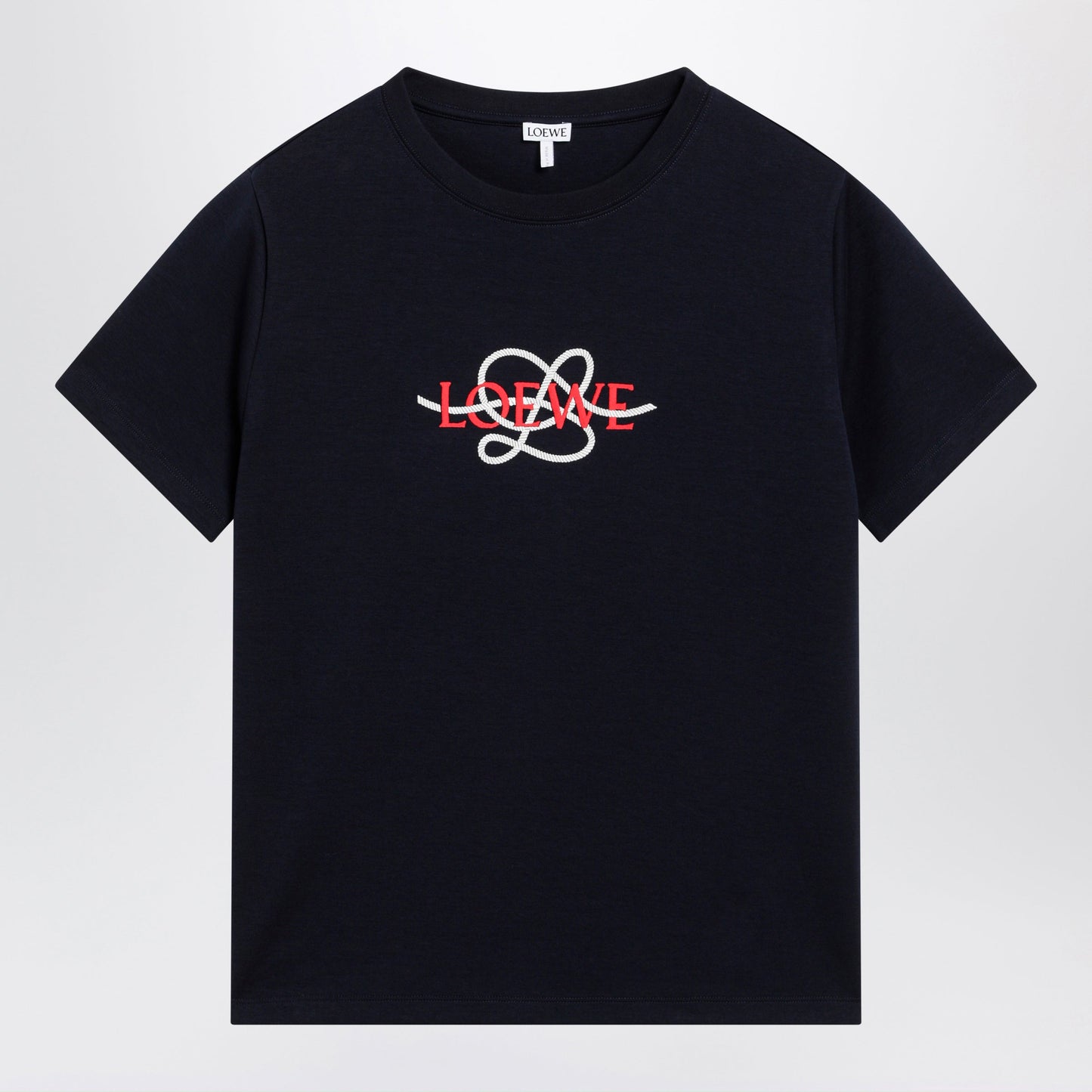 Loewe Navy Blue Cotton T-Shirt With Logo Embroidery Women LOEWE