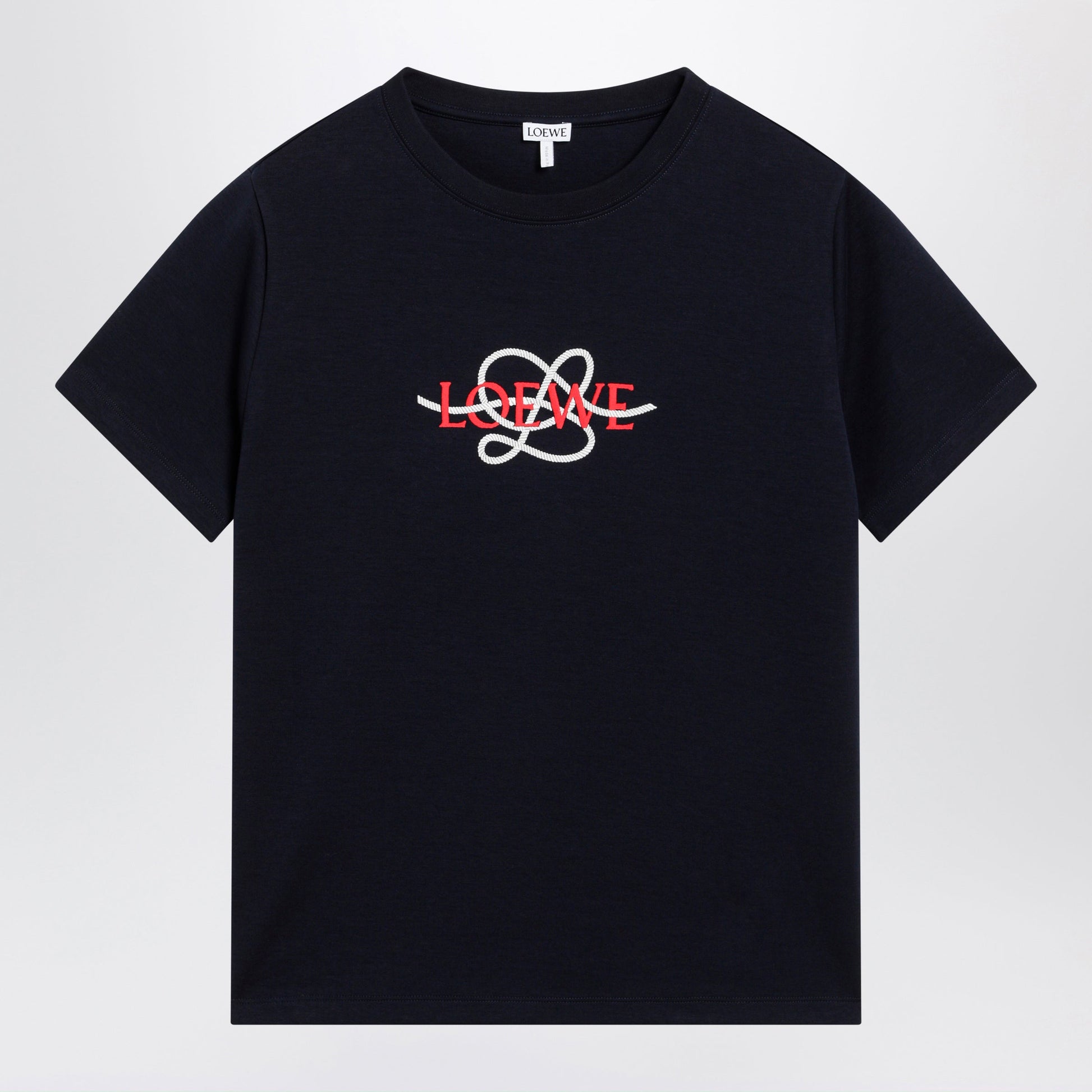 Loewe Navy Blue Cotton T-Shirt With Logo Embroidery Women LOEWE