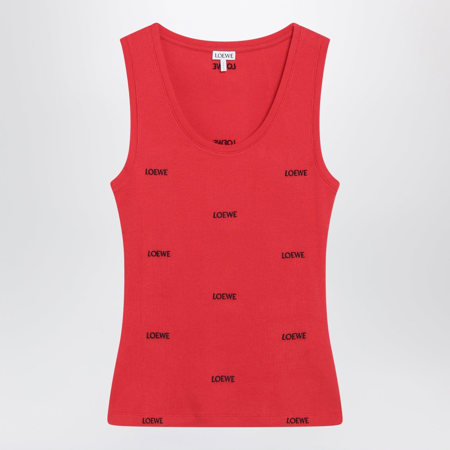 Loewe Red Ribbed Cotton Tank Top With Logo Embroidery Women LOEWE