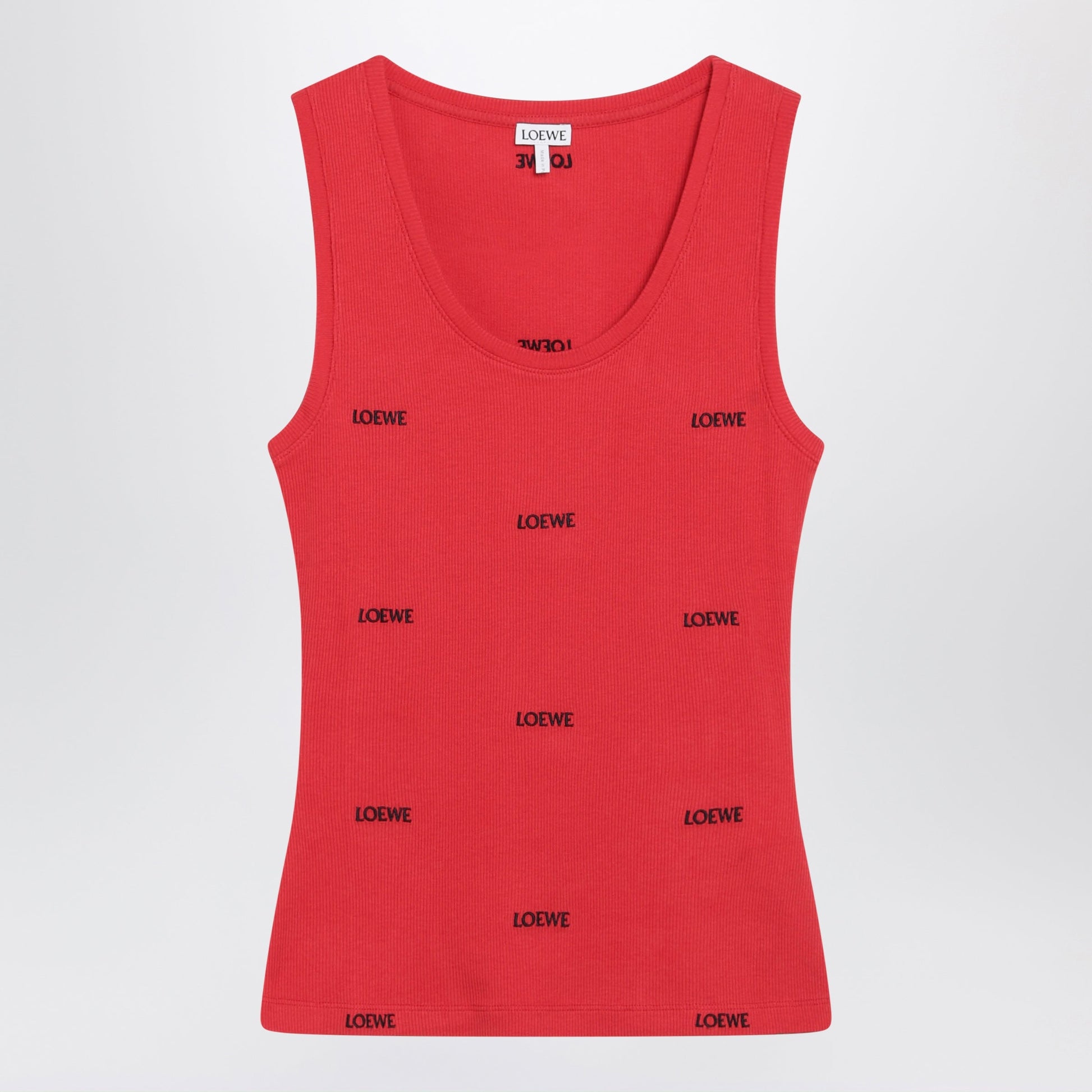 Loewe Red Ribbed Cotton Tank Top With Logo Embroidery Women LOEWE