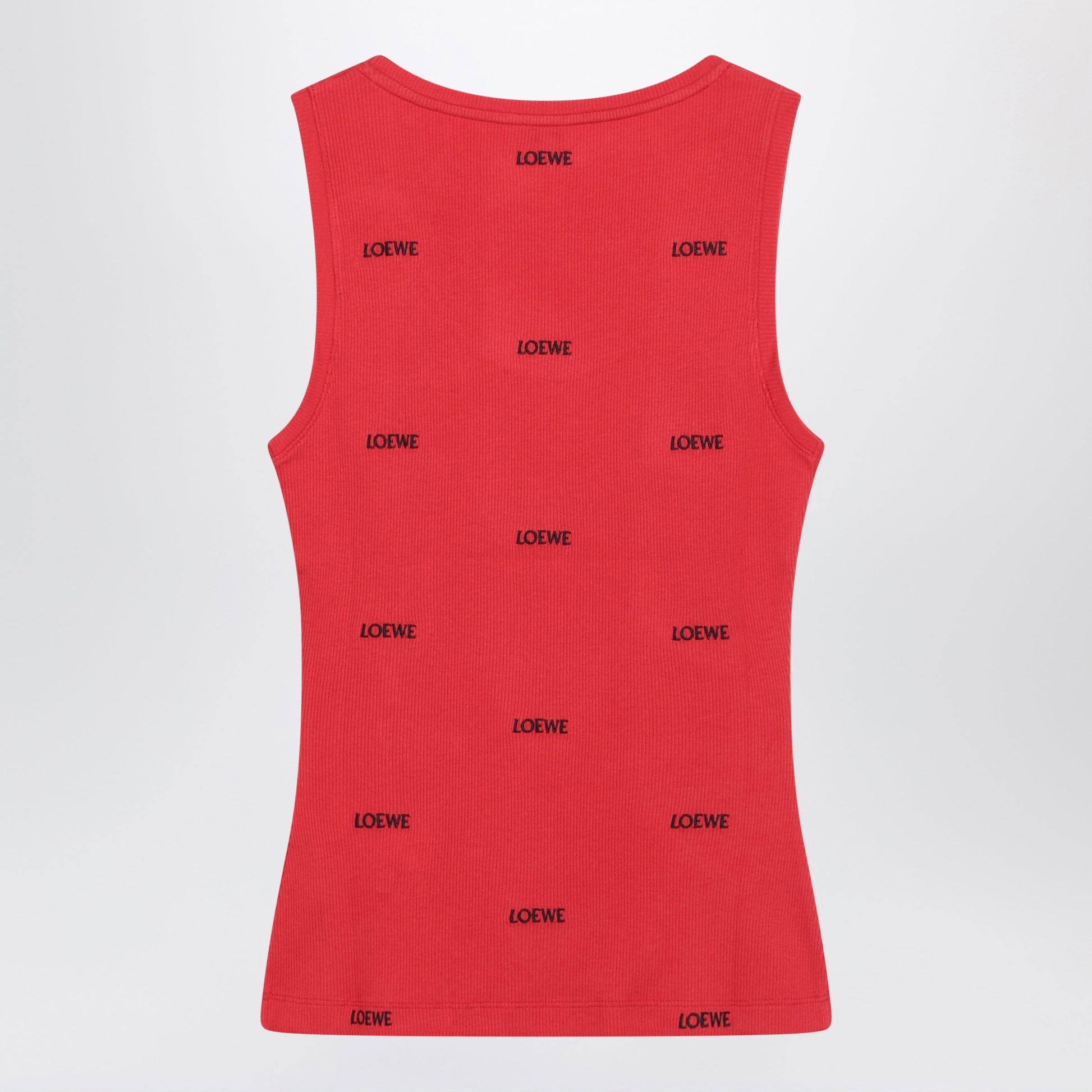 Loewe Red Ribbed Cotton Tank Top With Logo Embroidery Women LOEWE