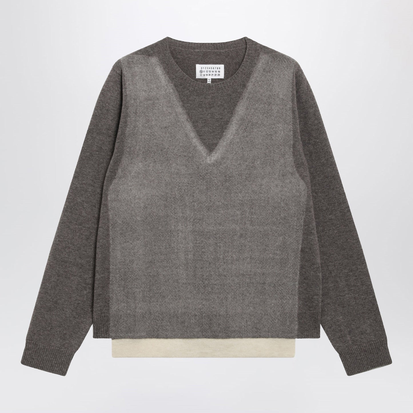 Maison Margiela Crewneck Lambswool Sweater In Mud And Ecru Men MAISON MARGIELA