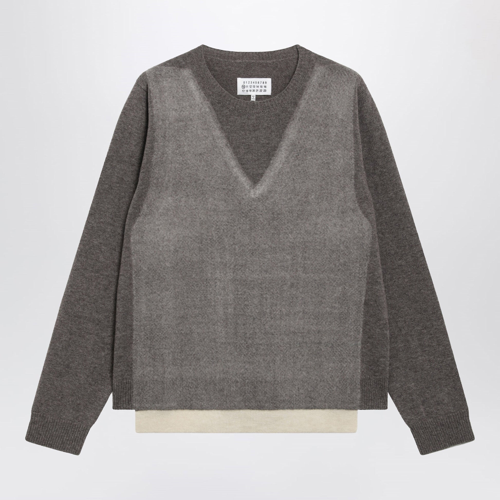 Maison Margiela Crewneck Lambswool Sweater In Mud And Ecru Men MAISON MARGIELA