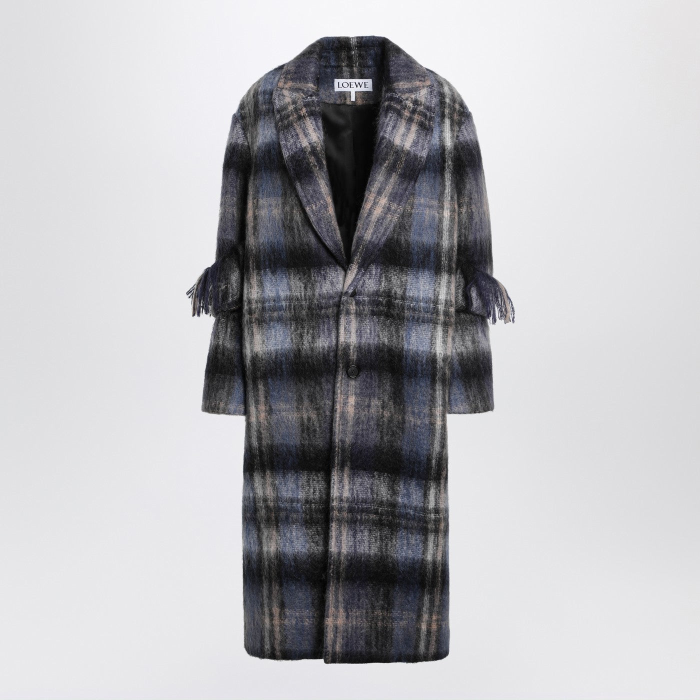 Loewe Blue Checked Coat In Mohair And Wool Blend Women LOEWE