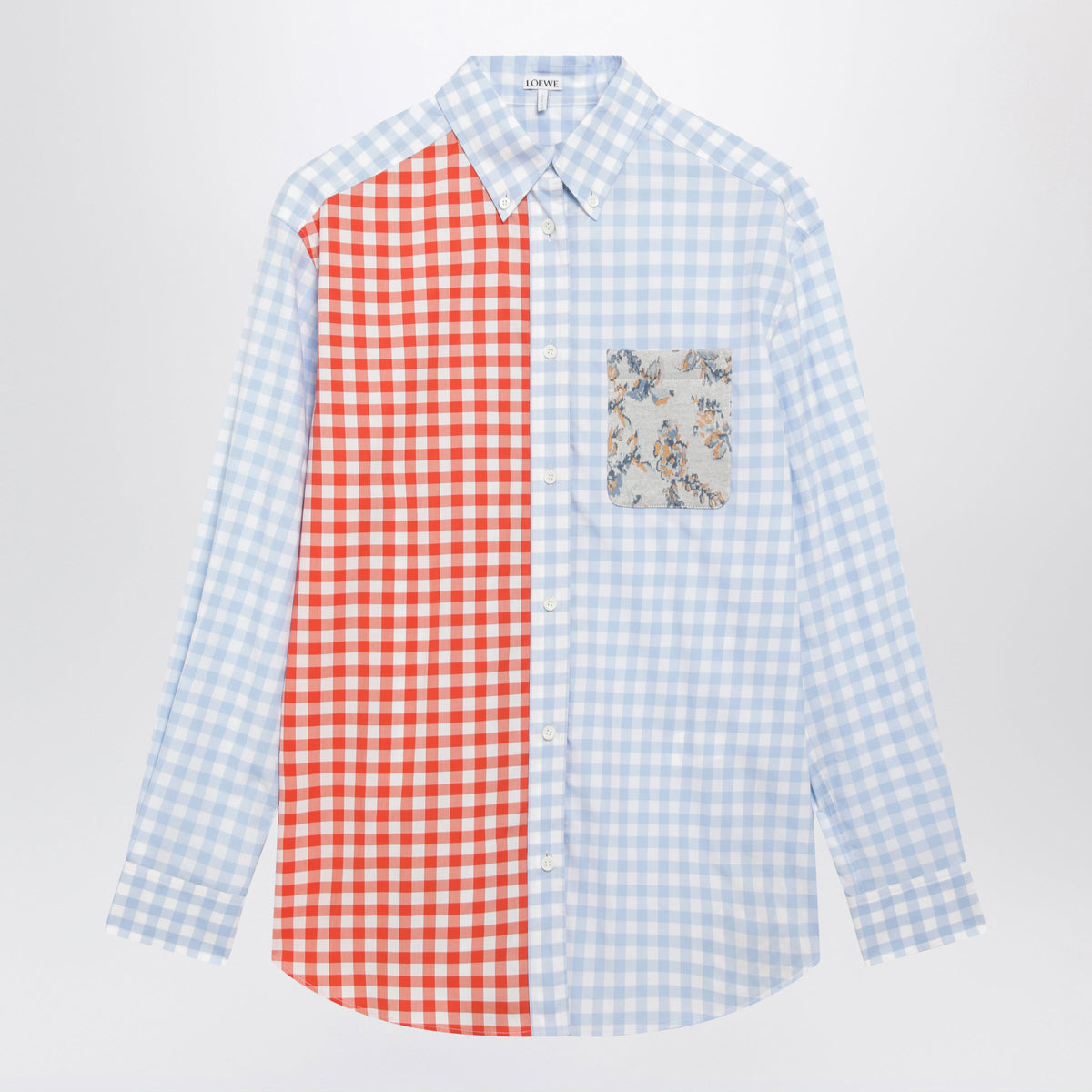 Loewe Light Blue And Orange Patchwork Cotton Shirt Women LOEWE