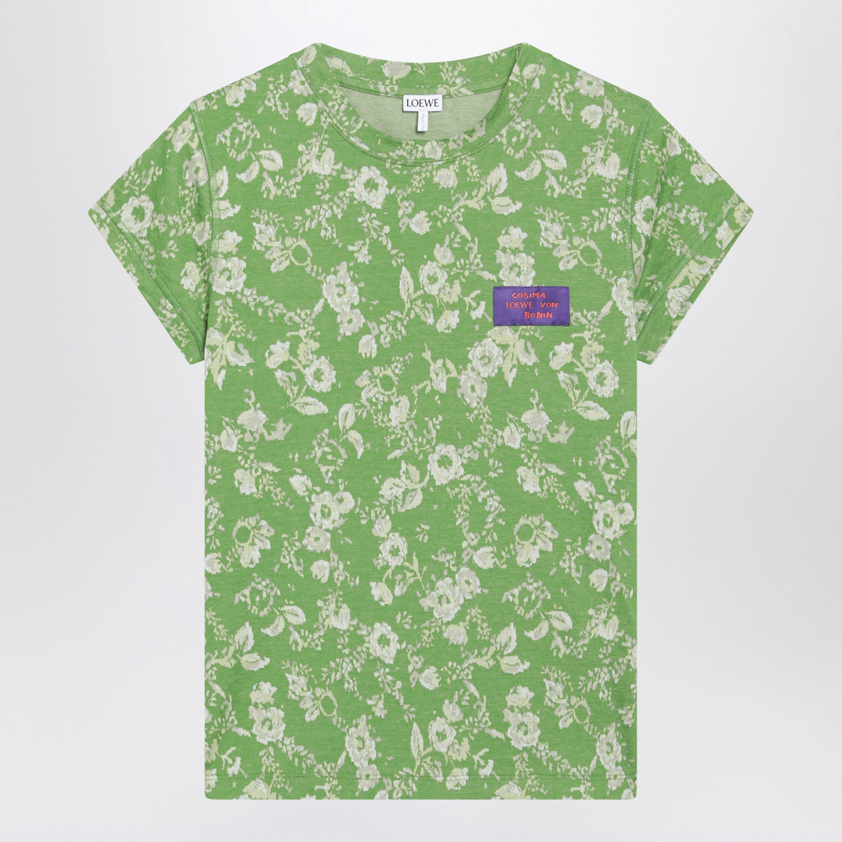 Loewe Green Slim T-Shirt With Floral Jacquard Pattern Women LOEWE