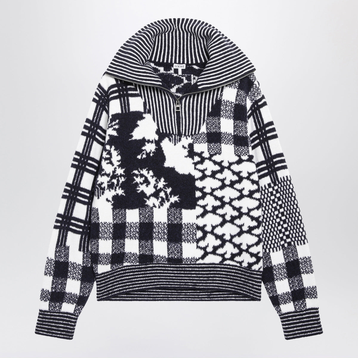 Loewe Navy And White Wool Zip-Up Sweater Women LOEWE