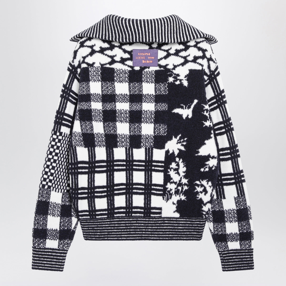 Loewe Navy And White Wool Zip-Up Sweater Women LOEWE