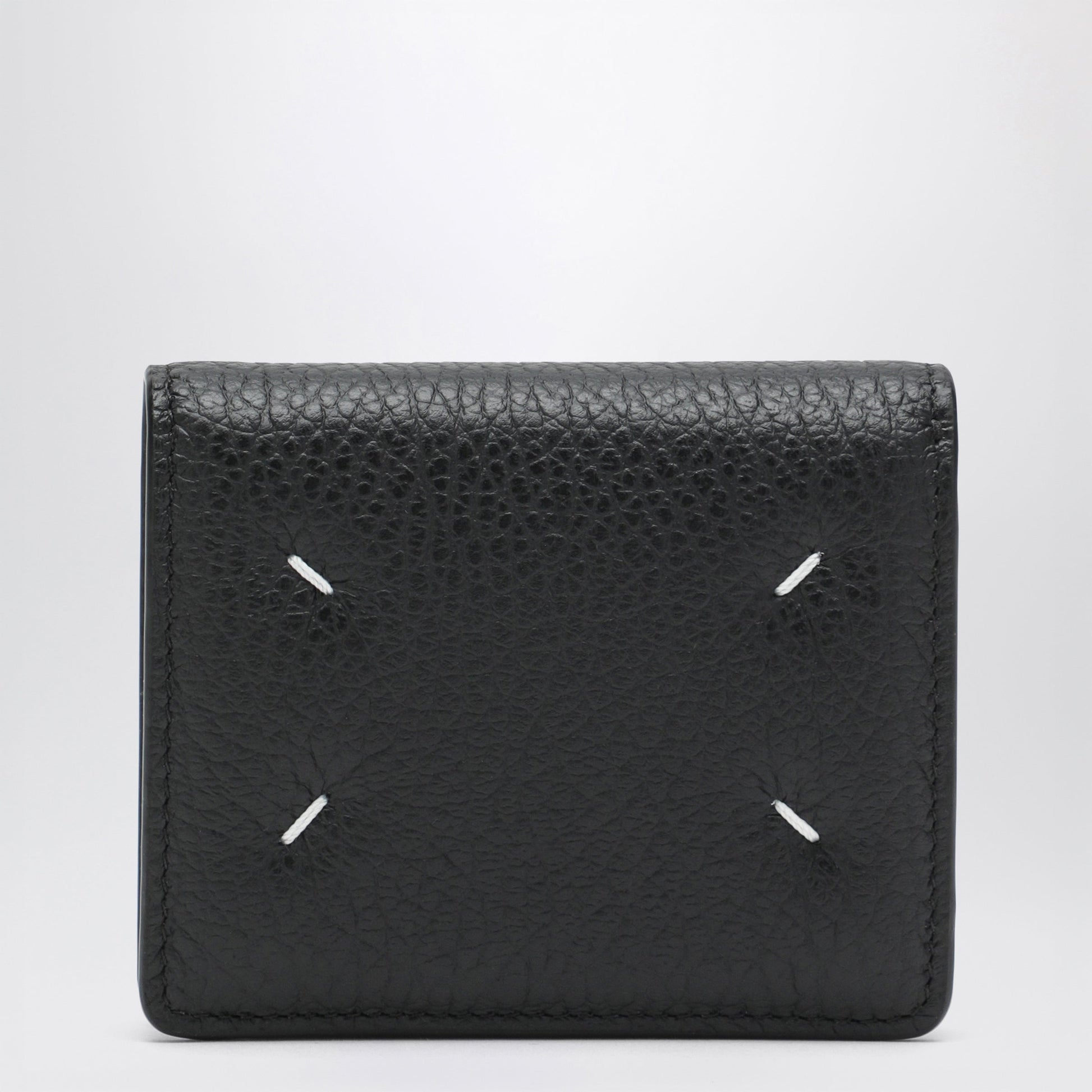 Maison Margiela Four Stitches Compact Grained Leather Card Holder In Black Men MAISON MARGIELA