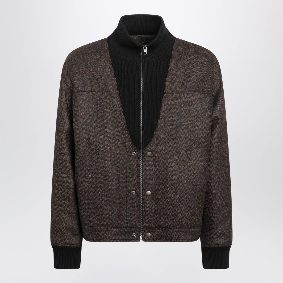 Maison Margiela Brown Wool Herringbone Zip Jacket Men MAISON MARGIELA
