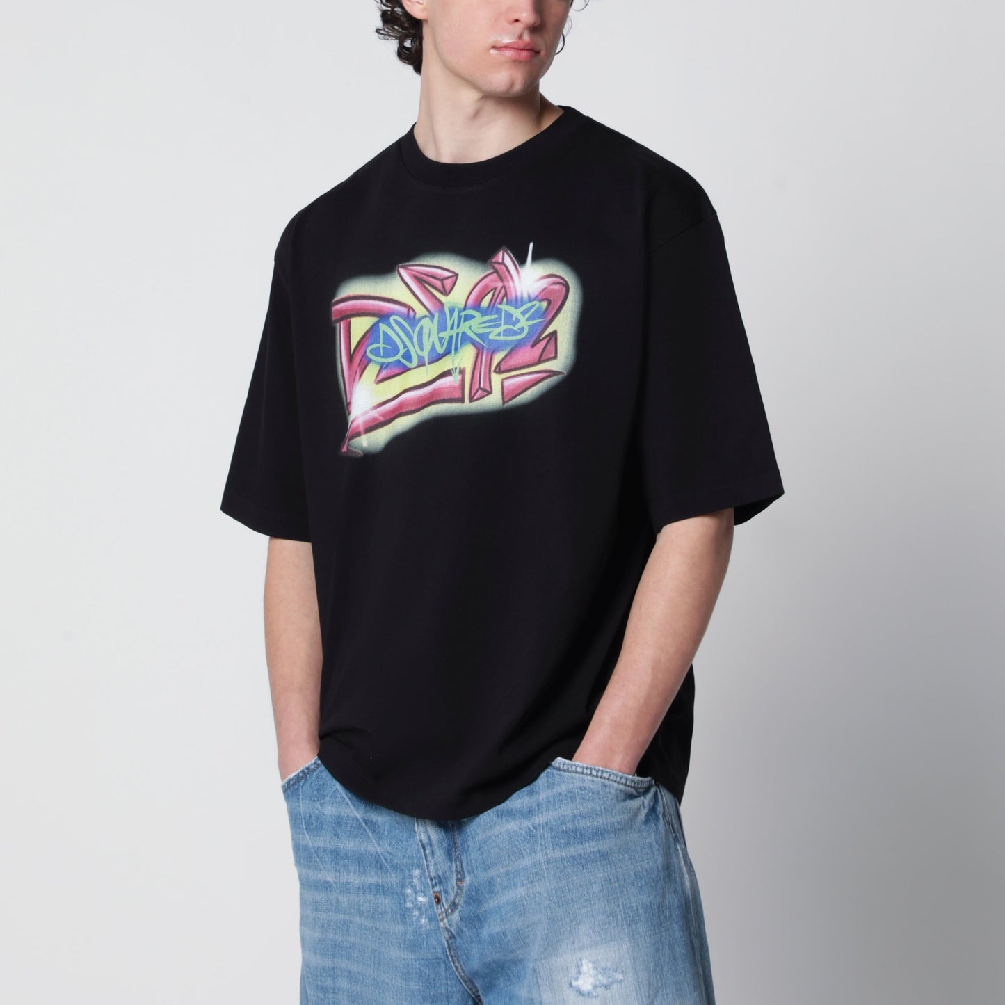 Dsquared2 Rebel Tags Loose-Fit Cotton T-Shirt In Black Men DSQUARED2
