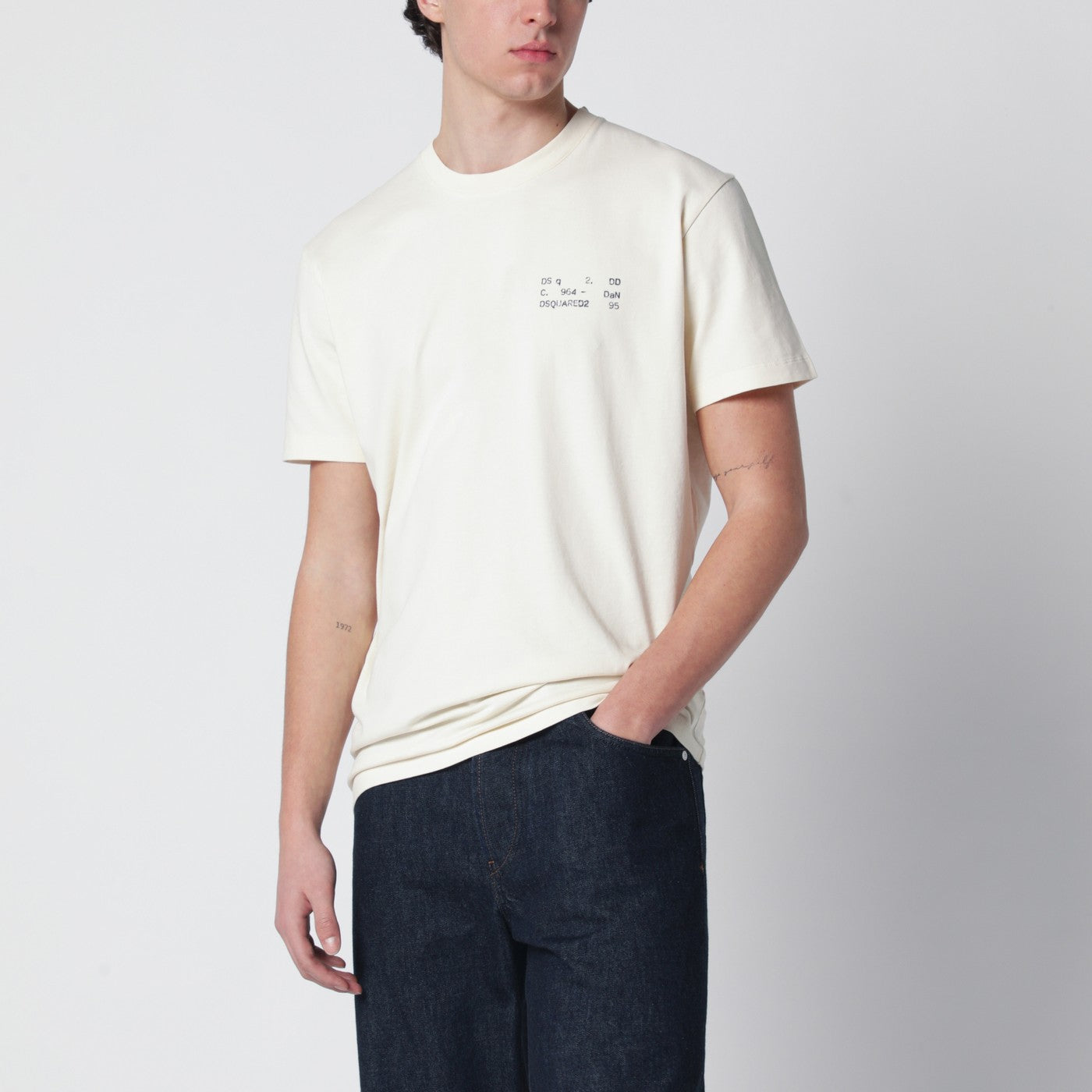 Dsquared2 Ivory T-Shirt With Logo Print Men DSQUARED2