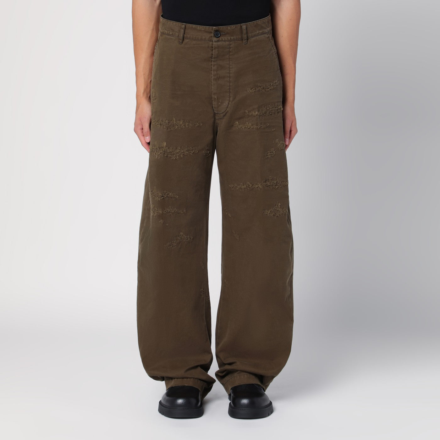 Dsquared2 Military Green Wide Trousers With Wear Men DSQUARED2