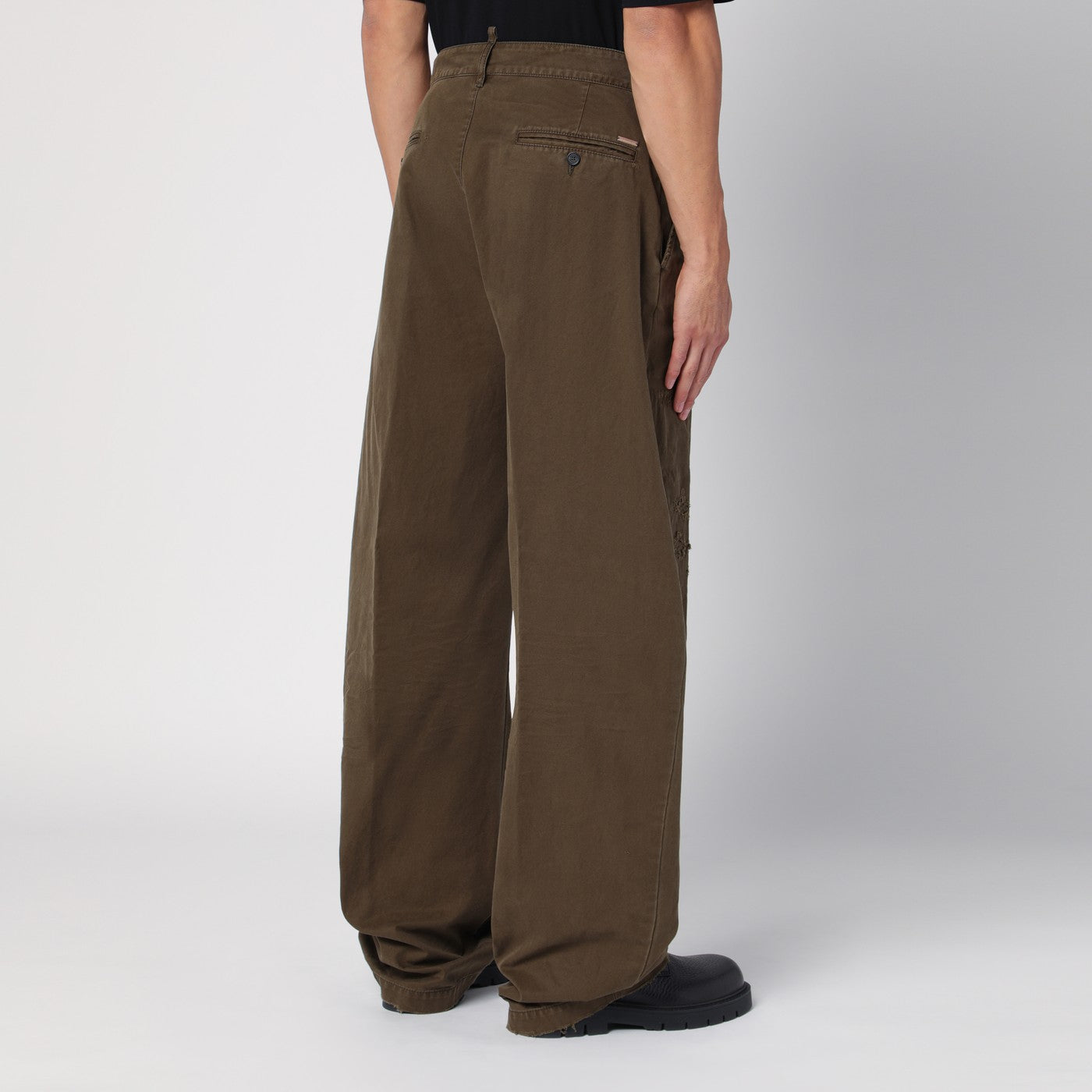 Dsquared2 Military Green Wide Trousers With Wear Men DSQUARED2