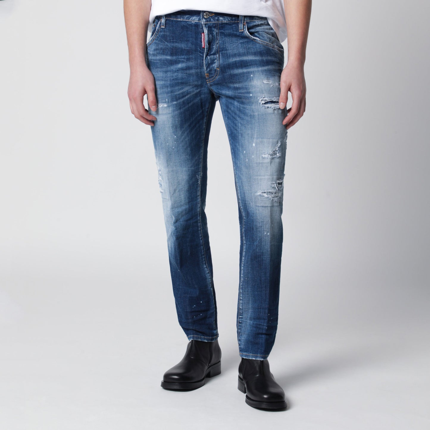 Dsquared2 Skater Jeans In Medium Blue With Destroyed Details Men DSQUARED2