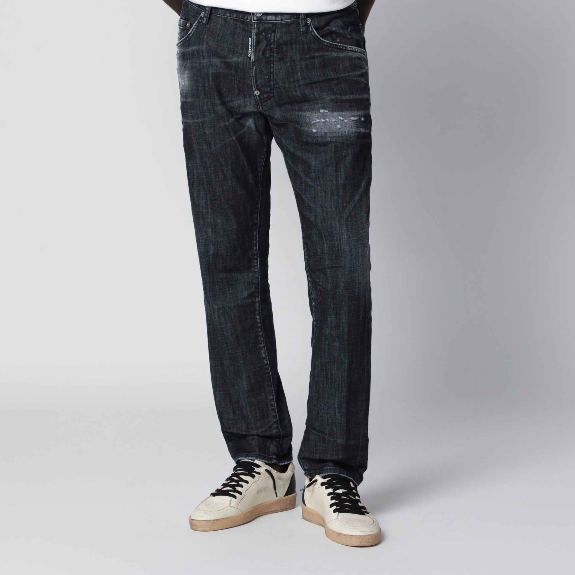 Dsquared2 Black Washed-Effect Distressed Jeans Men DSQUARED2