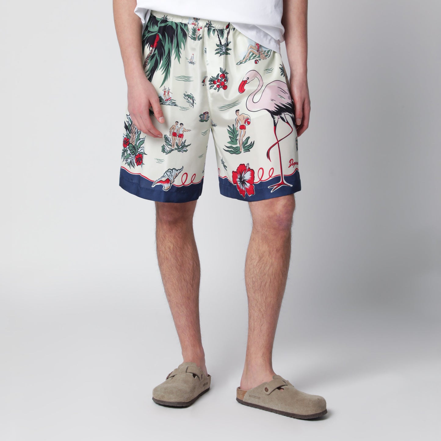 Dsquared2 Bermuda Shorts With Tropical Print In Silk Men DSQUARED2
