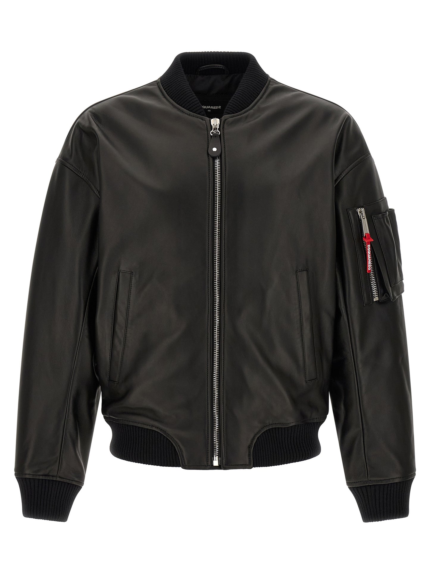 Dsquared2 Men Leather Bomber Jacket DSQUARED2