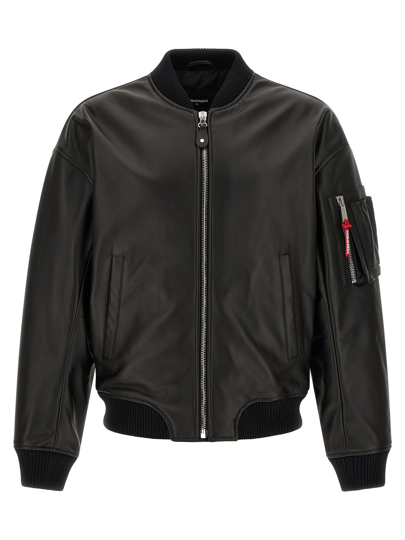 Dsquared2 Men Leather Bomber Jacket DSQUARED2