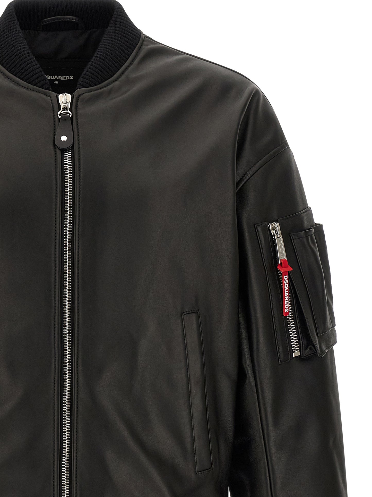 Dsquared2 Men Leather Bomber Jacket DSQUARED2