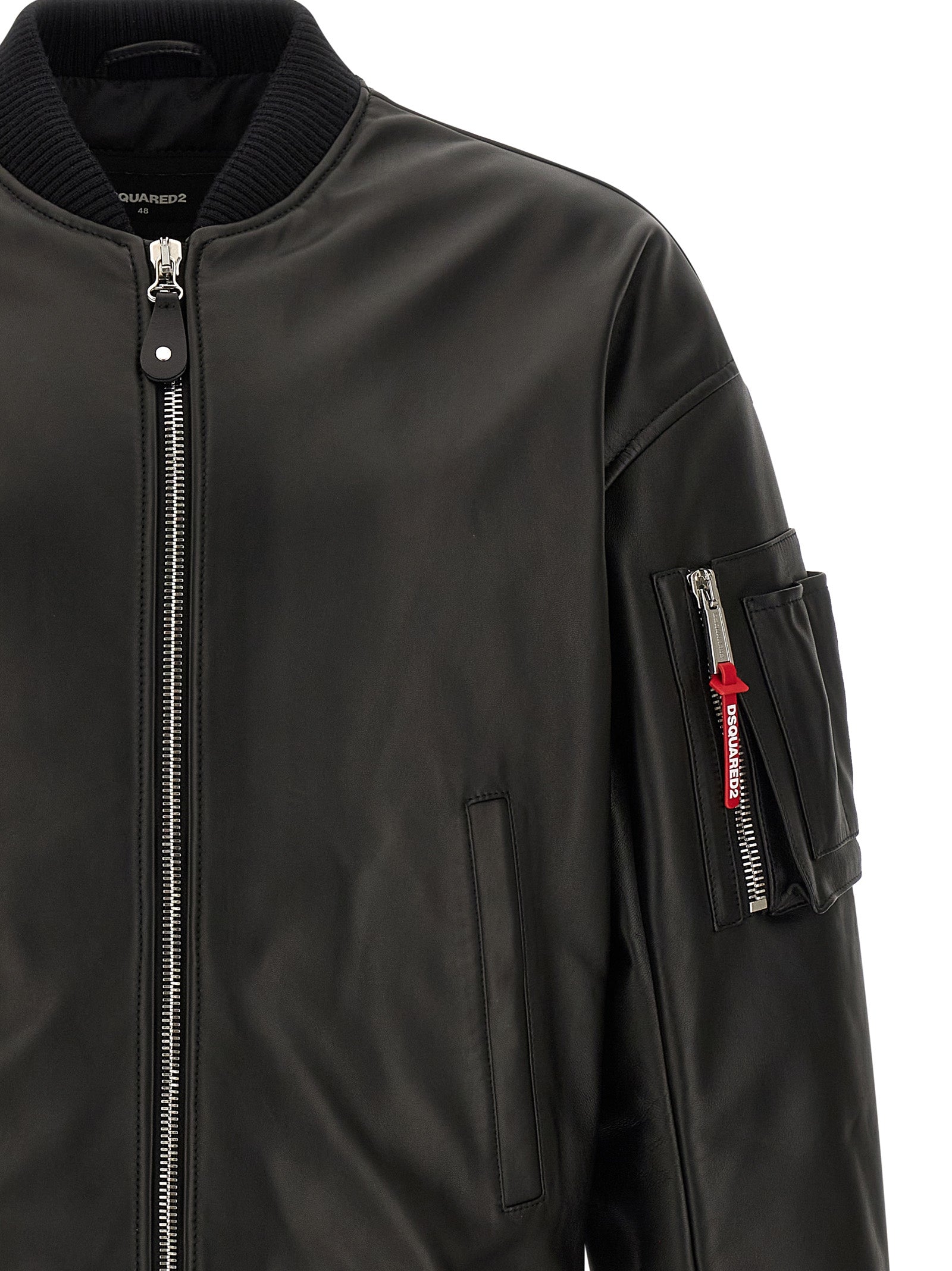 Dsquared2 Men Leather Bomber Jacket DSQUARED2