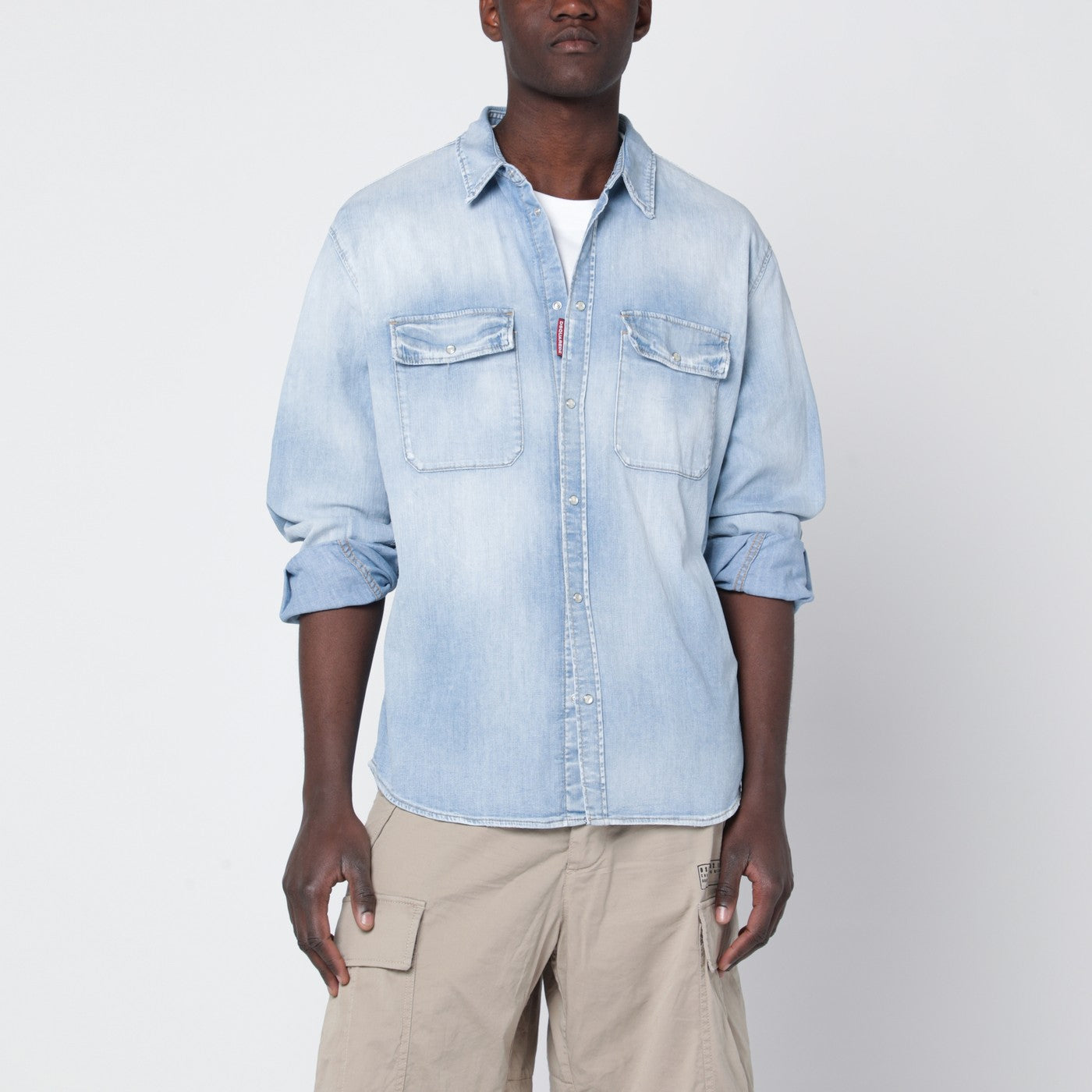 Dsquared2 Light Blue Washed Denim Shirt Men DSQUARED2