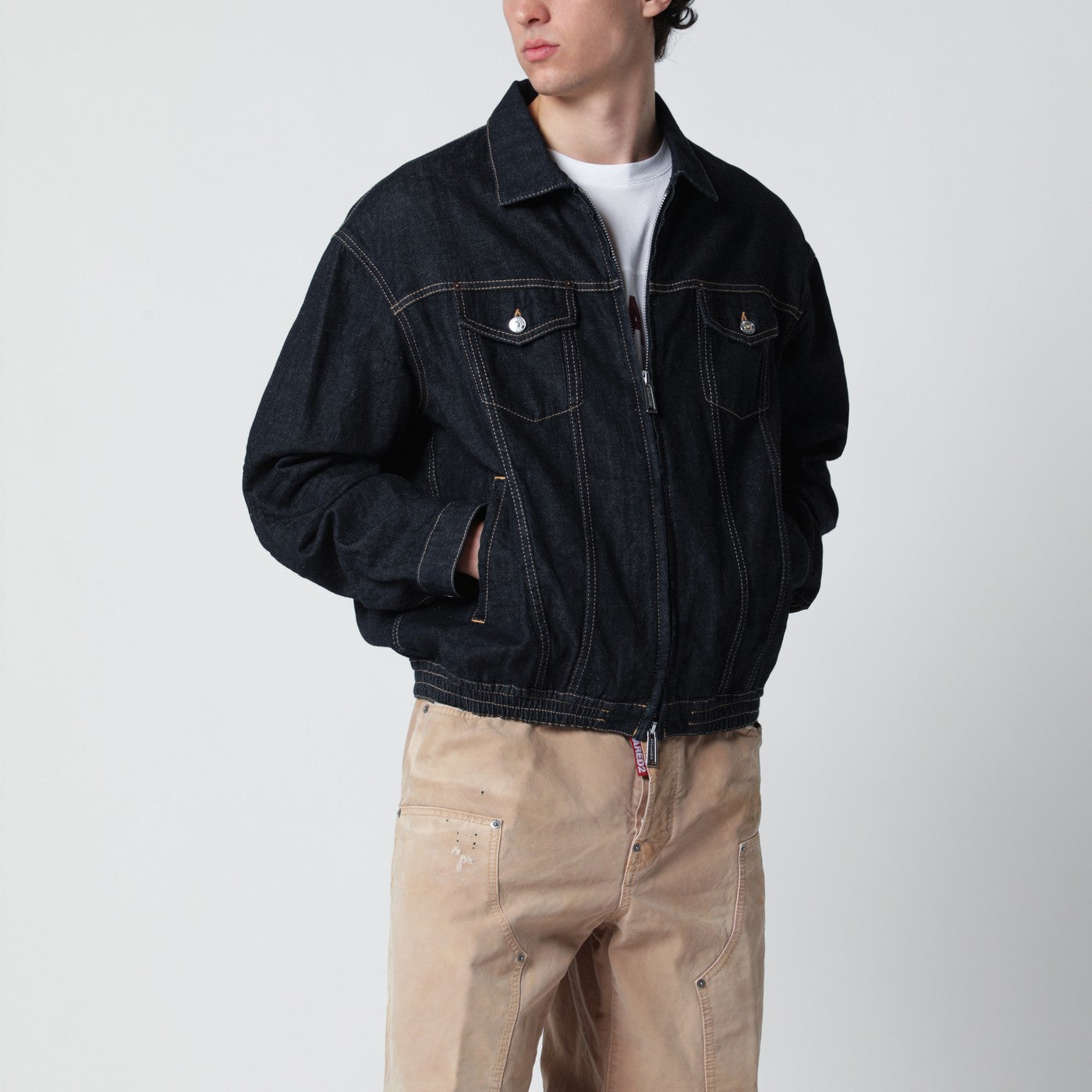 Dsquared2 Navy Blue Zip-Up Denim Jacket Men DSQUARED2