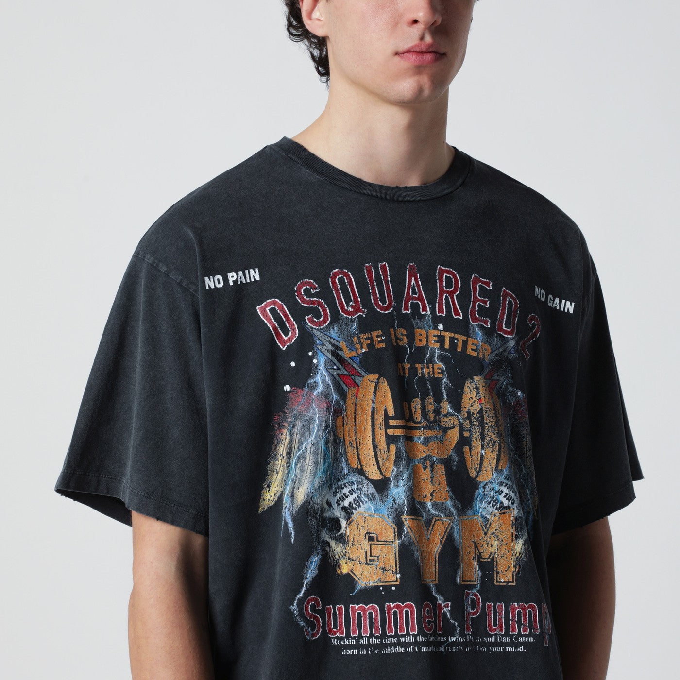 Dsquared2 Grey Vintage-Effect T-Shirt With Rock Print Men DSQUARED2