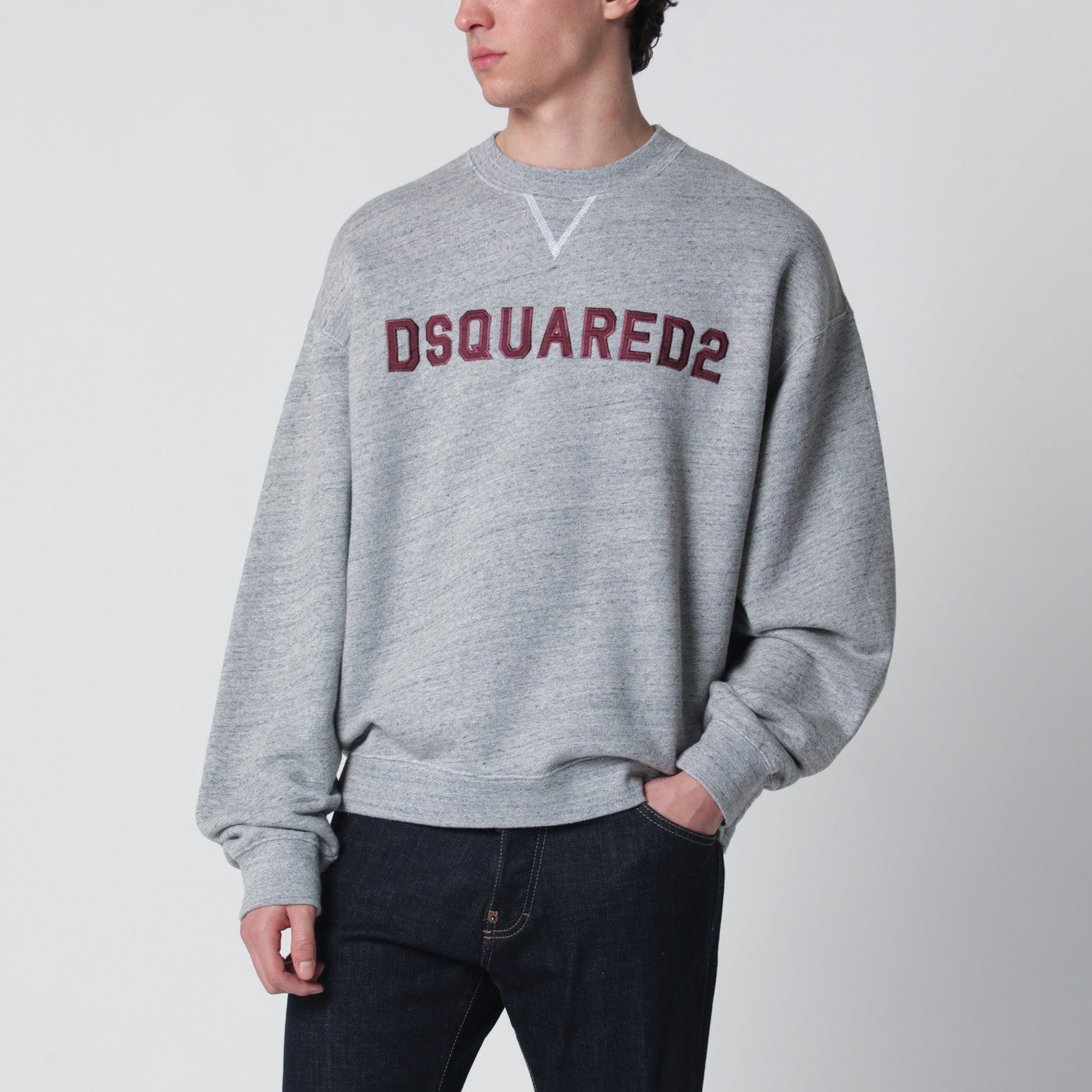 Dsquared2 Grey Melange Sweatshirt With Logo Embroidery Men DSQUARED2