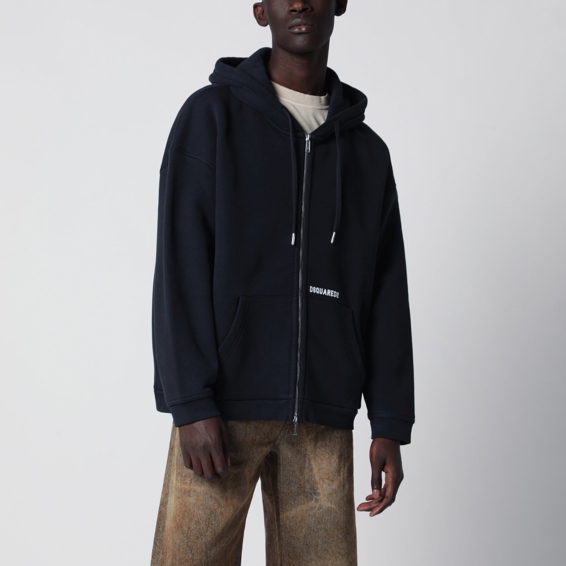 Dsquared2 Zip-Up Hoodie In Stretch Cotton, Blue Men DSQUARED2