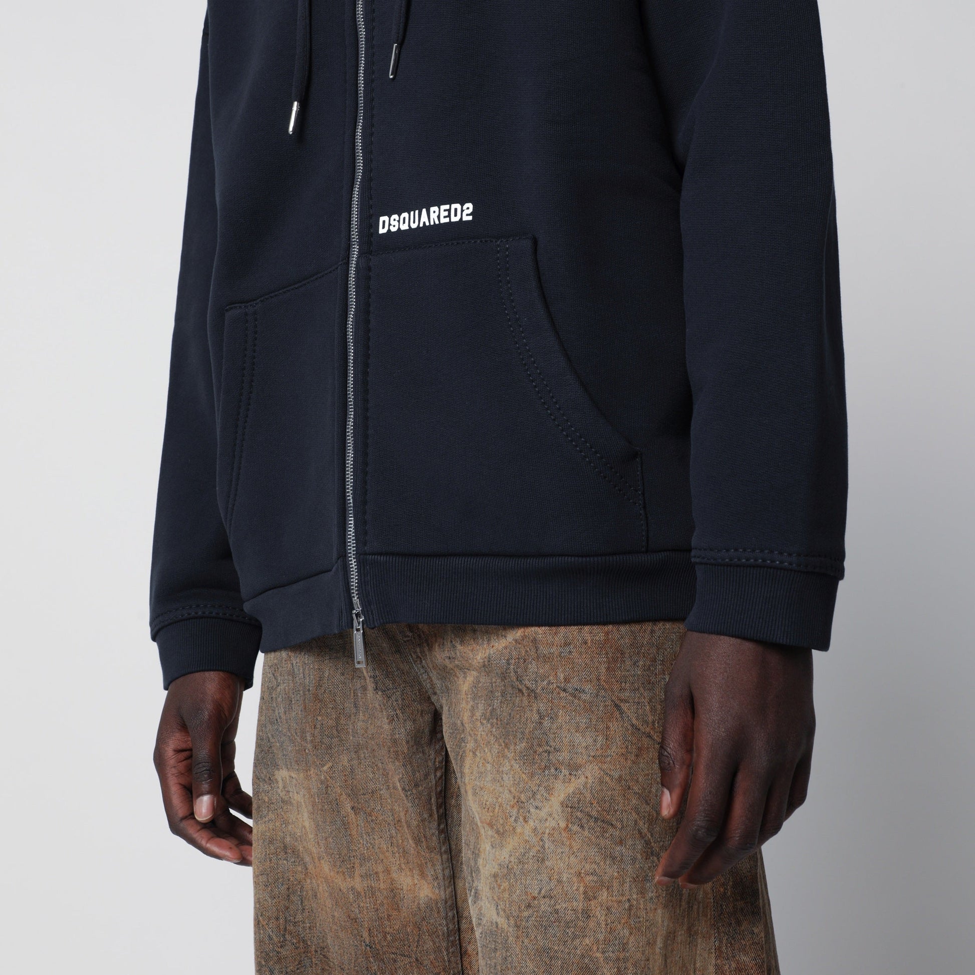Dsquared2 Zip-Up Hoodie In Stretch Cotton, Blue Men DSQUARED2