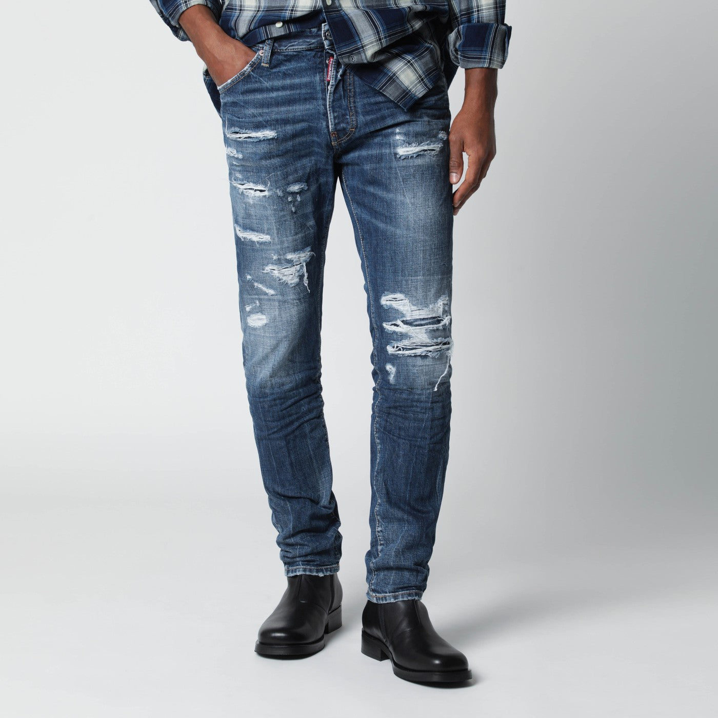 Dsquared2 Slim Blue Washed Jeans With Rips Men